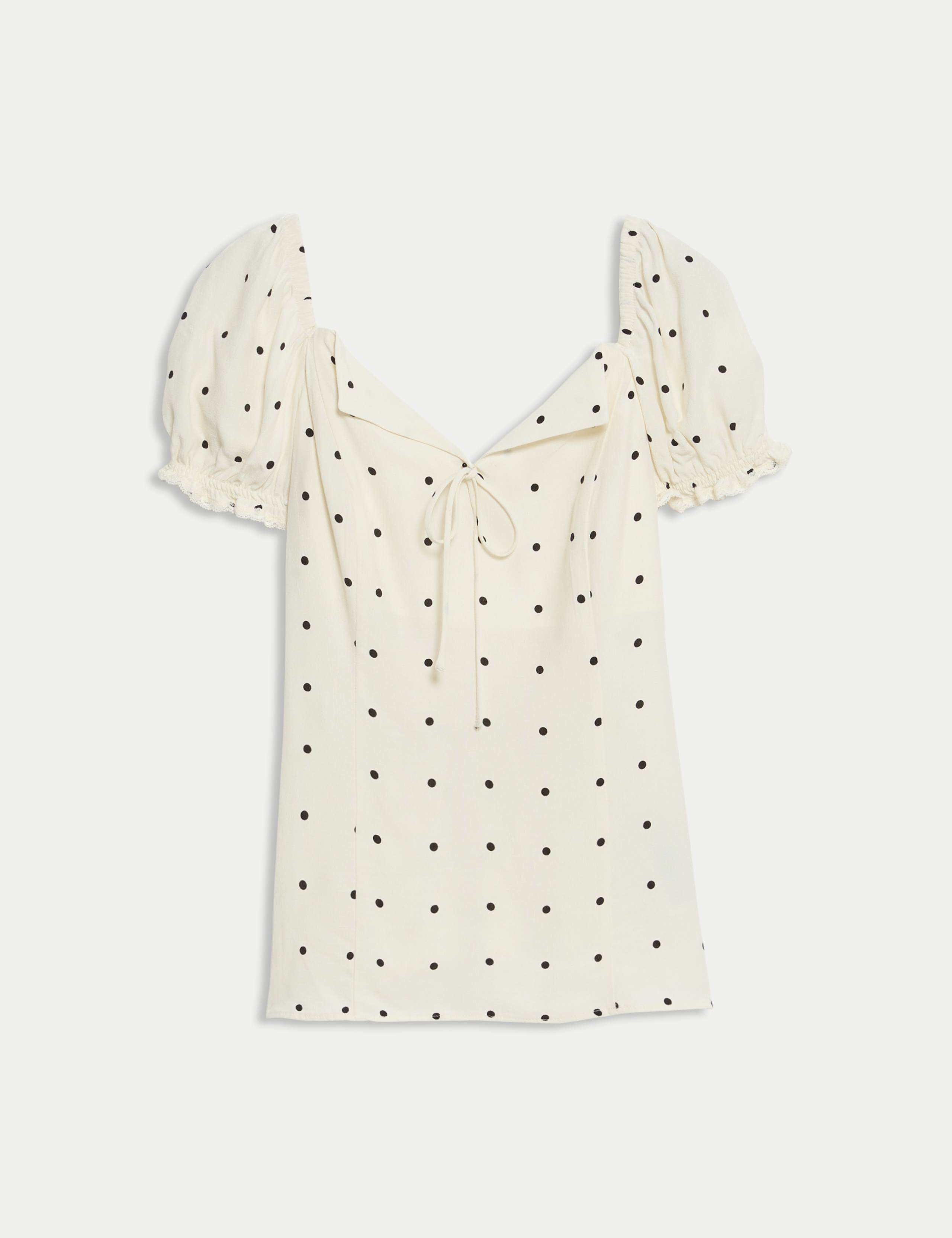 Polka Dot Tie Front Puff Sleeve Top 2 of 6
