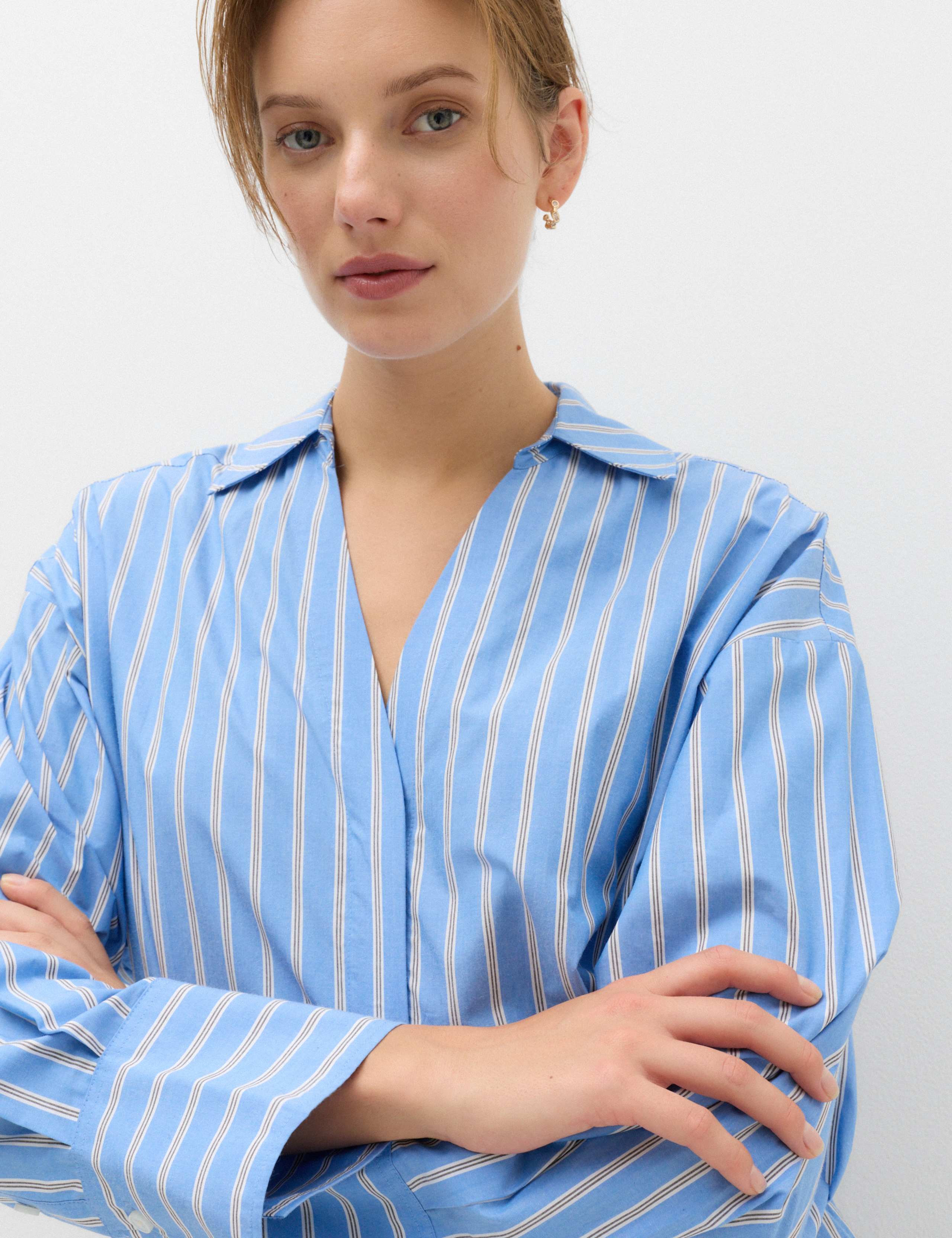 Pure Cotton Striped Collared Waisted Shirt 3 of 5