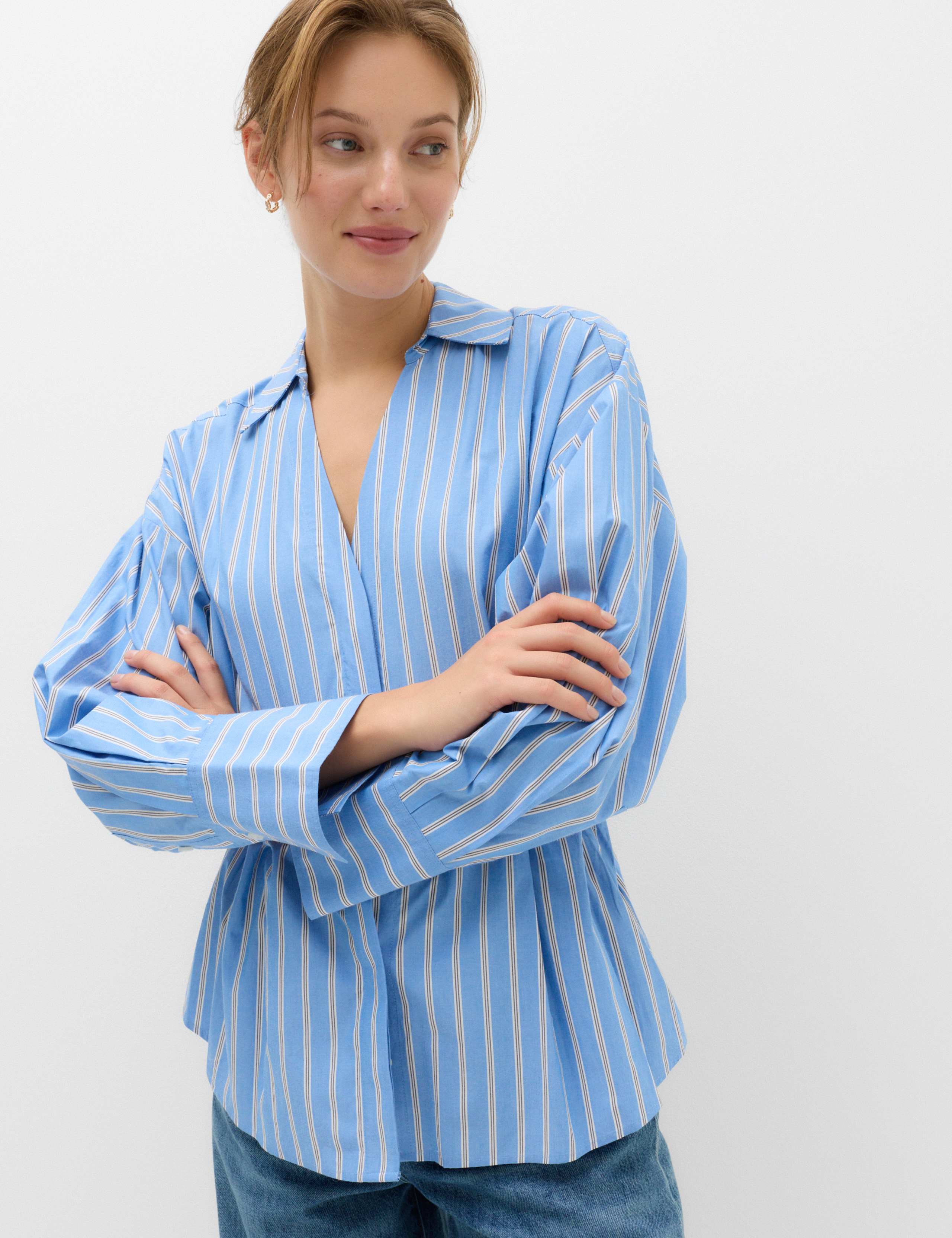 Pure Cotton Striped Collared Waisted Shirt 5 of 5