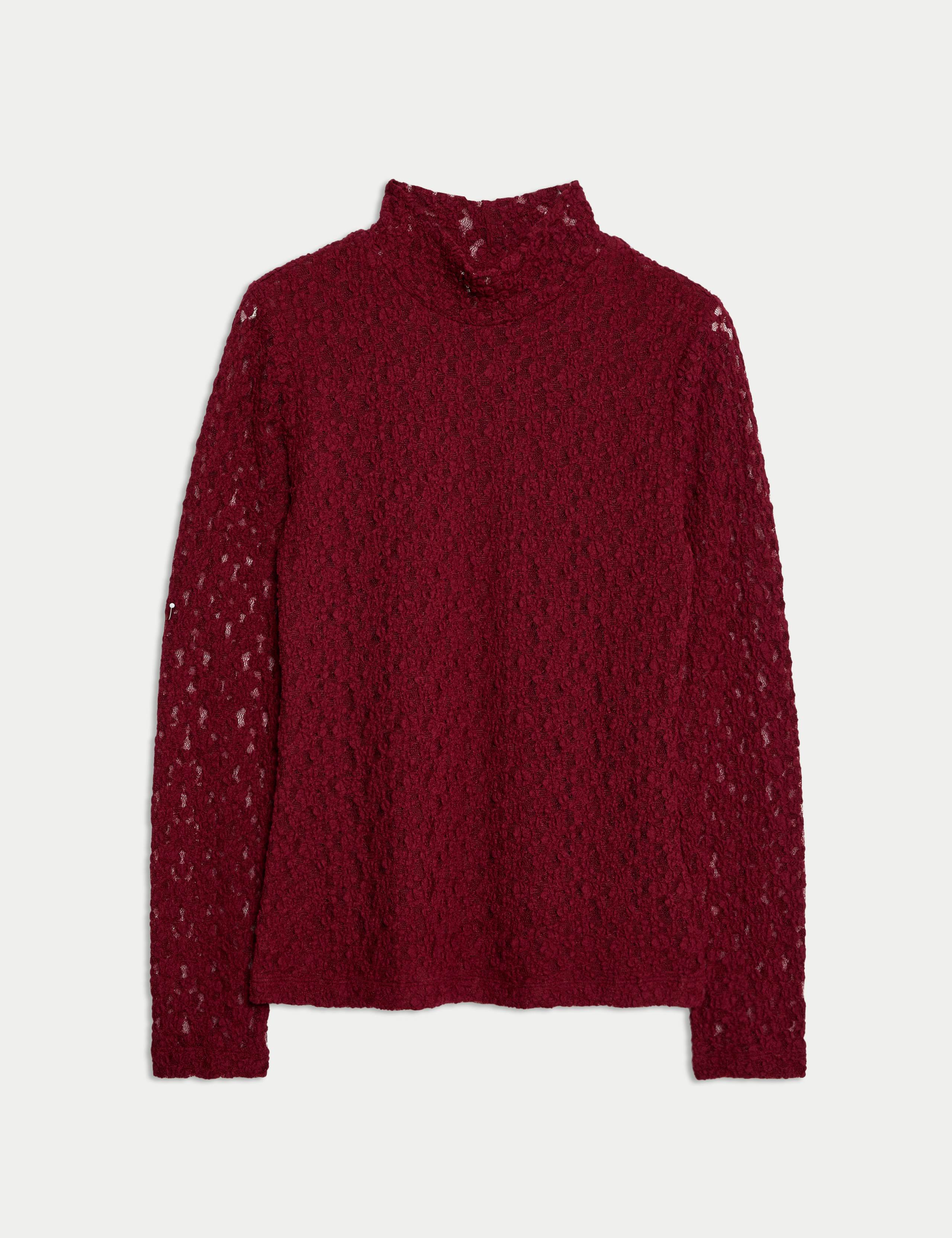 Cotton Blend Lace High Neck Top 2 of 6