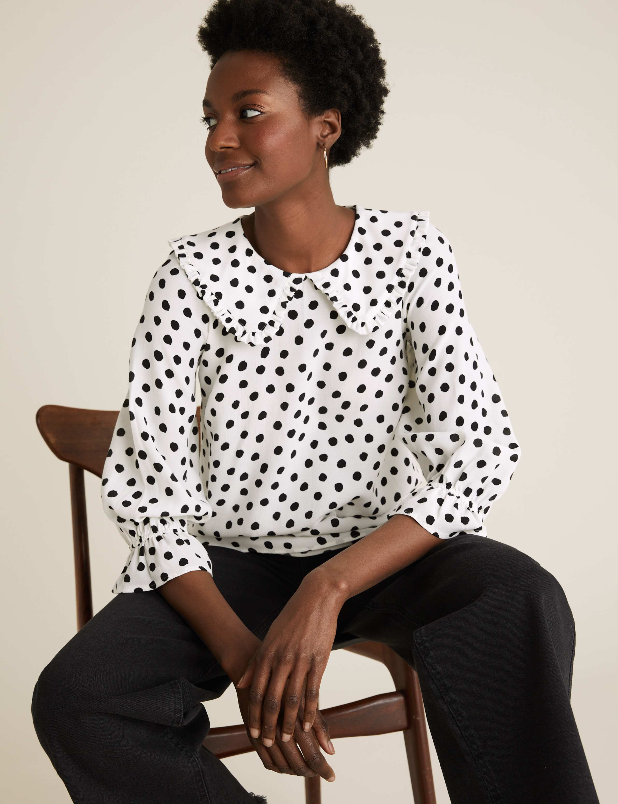 Spot Print Peter Pan Collar Ruffle Blouse 3 of 6
