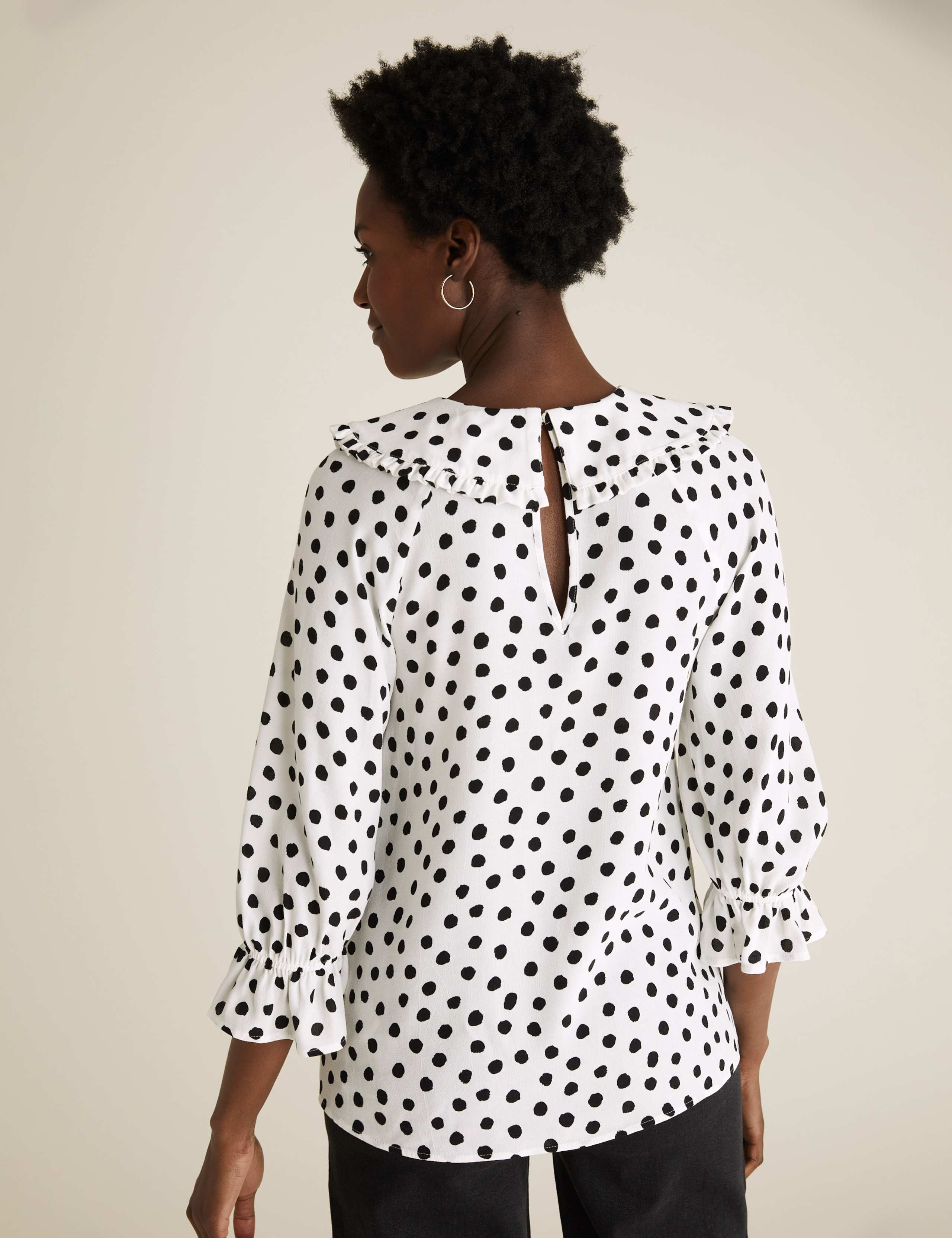 Spot Print Peter Pan Collar Ruffle Blouse 5 of 6