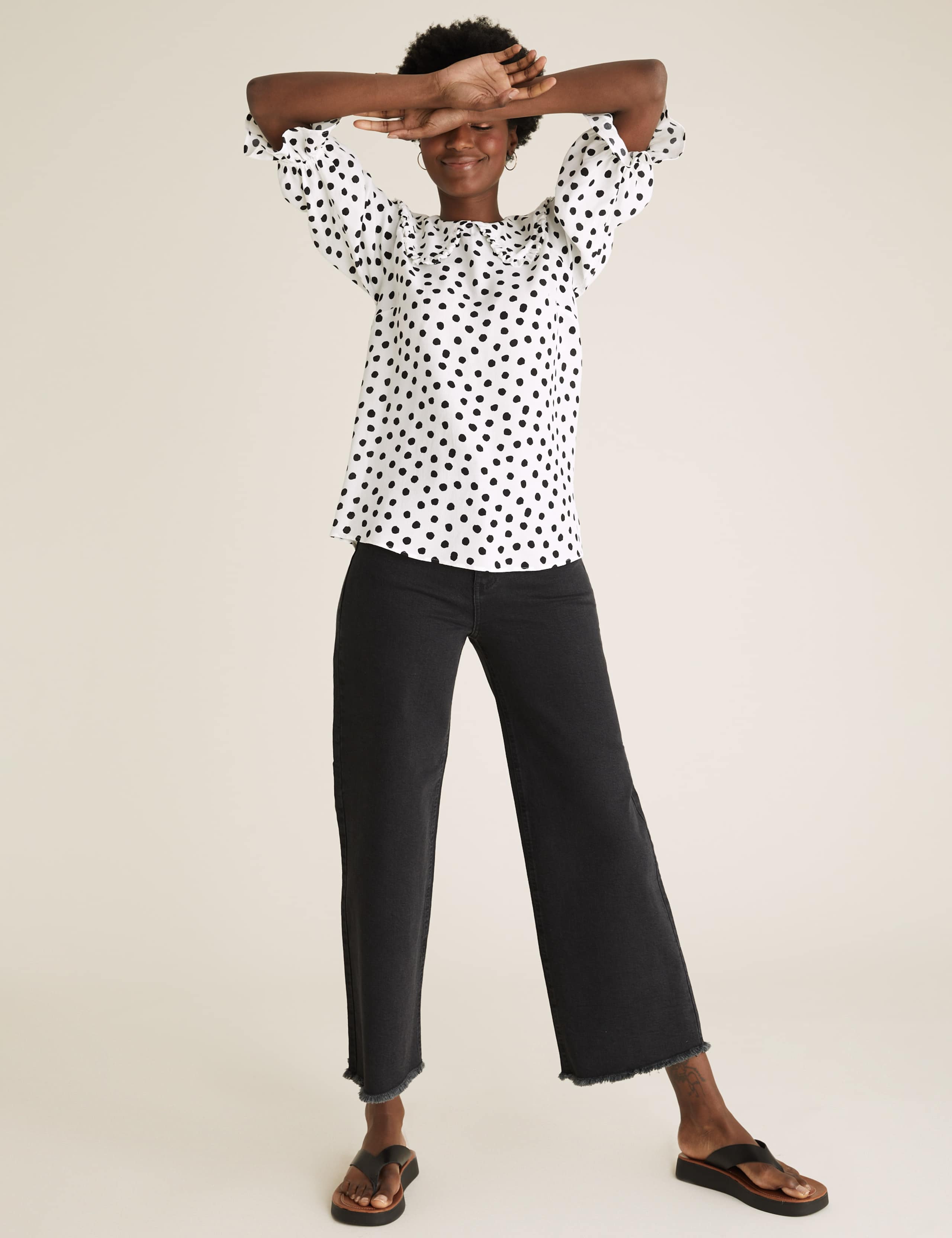 Spot Print Peter Pan Collar Ruffle Blouse 6 of 6