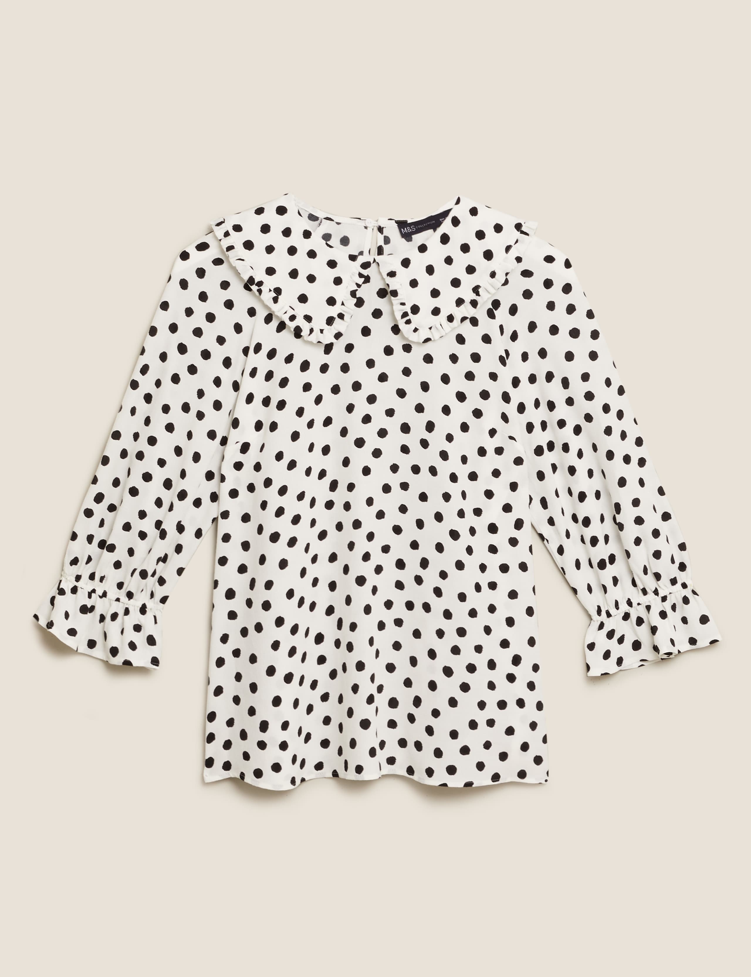 Spot Print Peter Pan Collar Ruffle Blouse 2 of 6