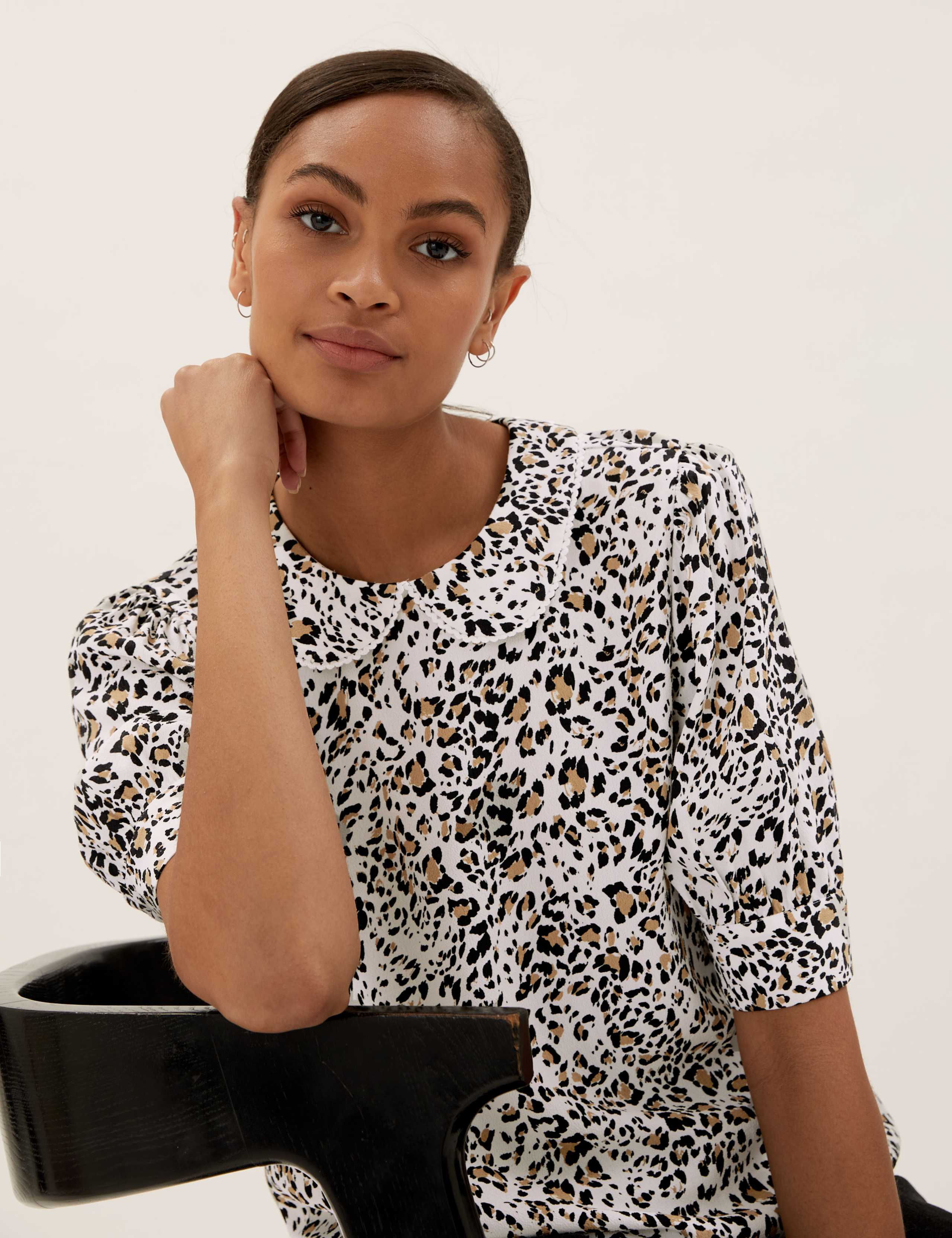 Animal Print Peter Pan Collar Top 1 of 5
