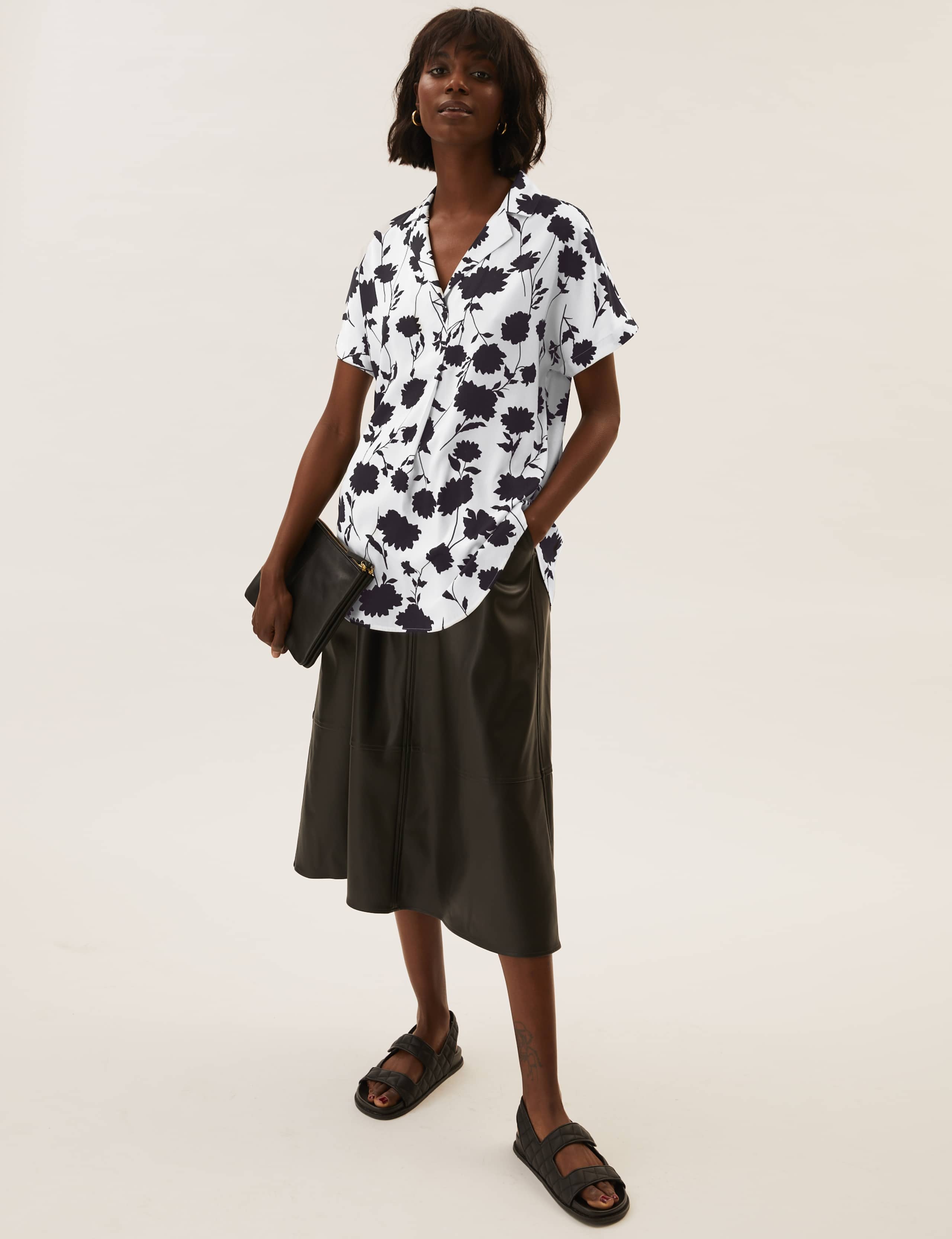 Floral Collared Short Sleeve Popover Blouse 1 of 5