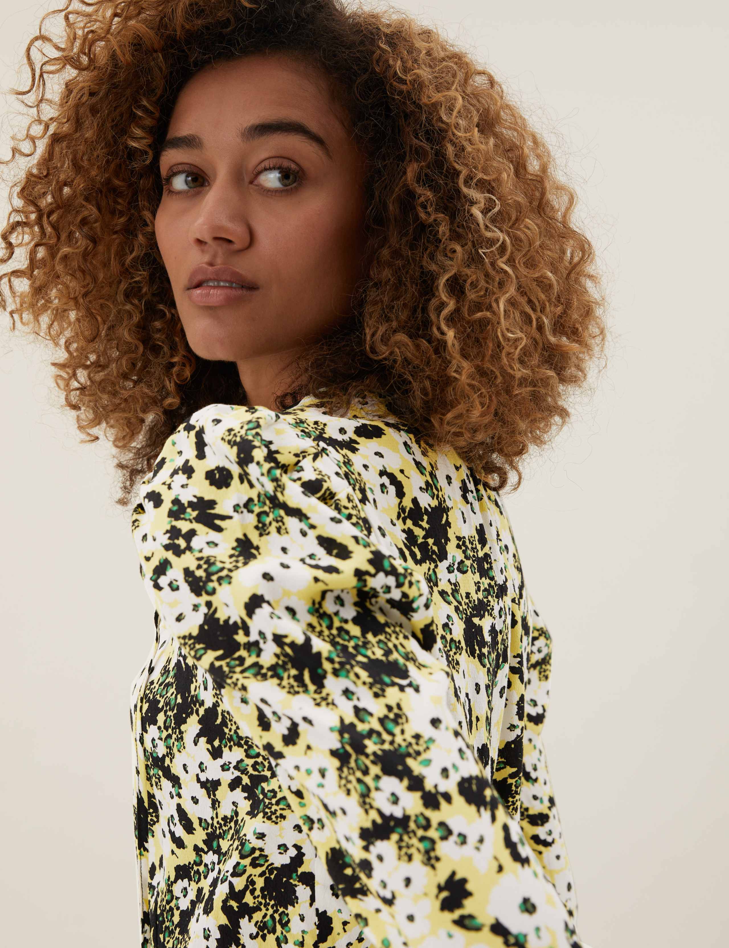 Floral Tie Neck Long Sleeve Top 1 of 6