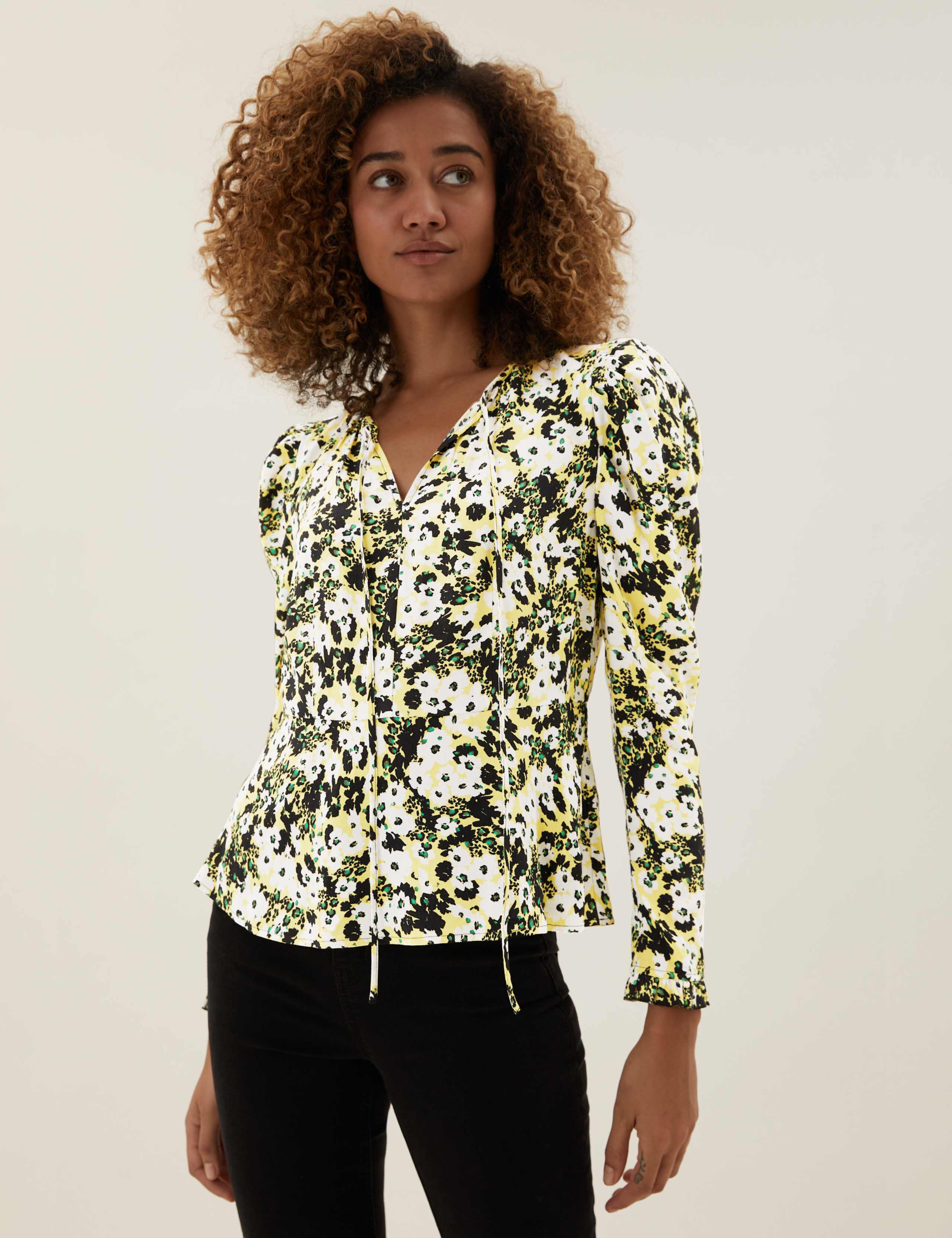 Floral Tie Neck Long Sleeve Top 5 of 6