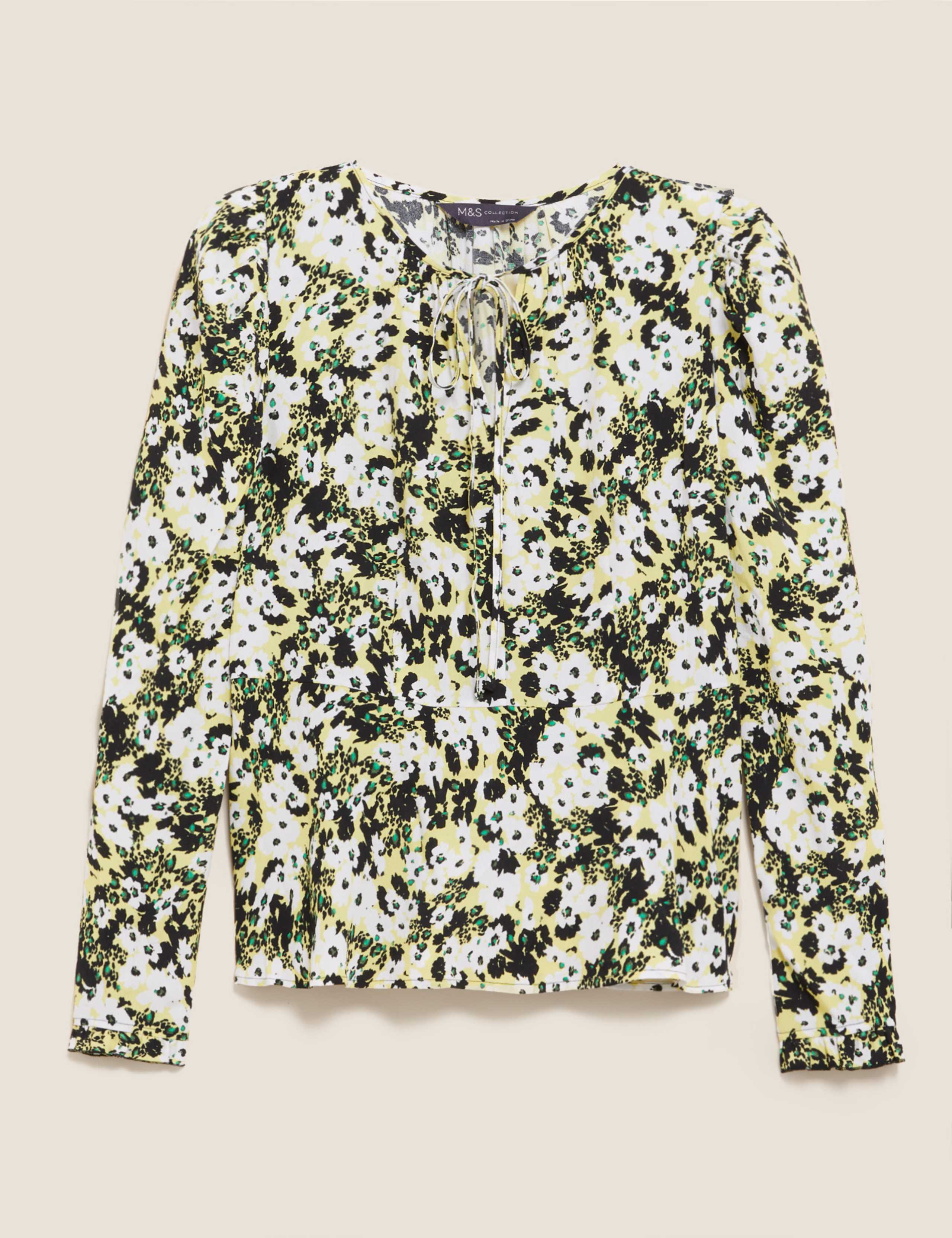 Floral Tie Neck Long Sleeve Top 2 of 6