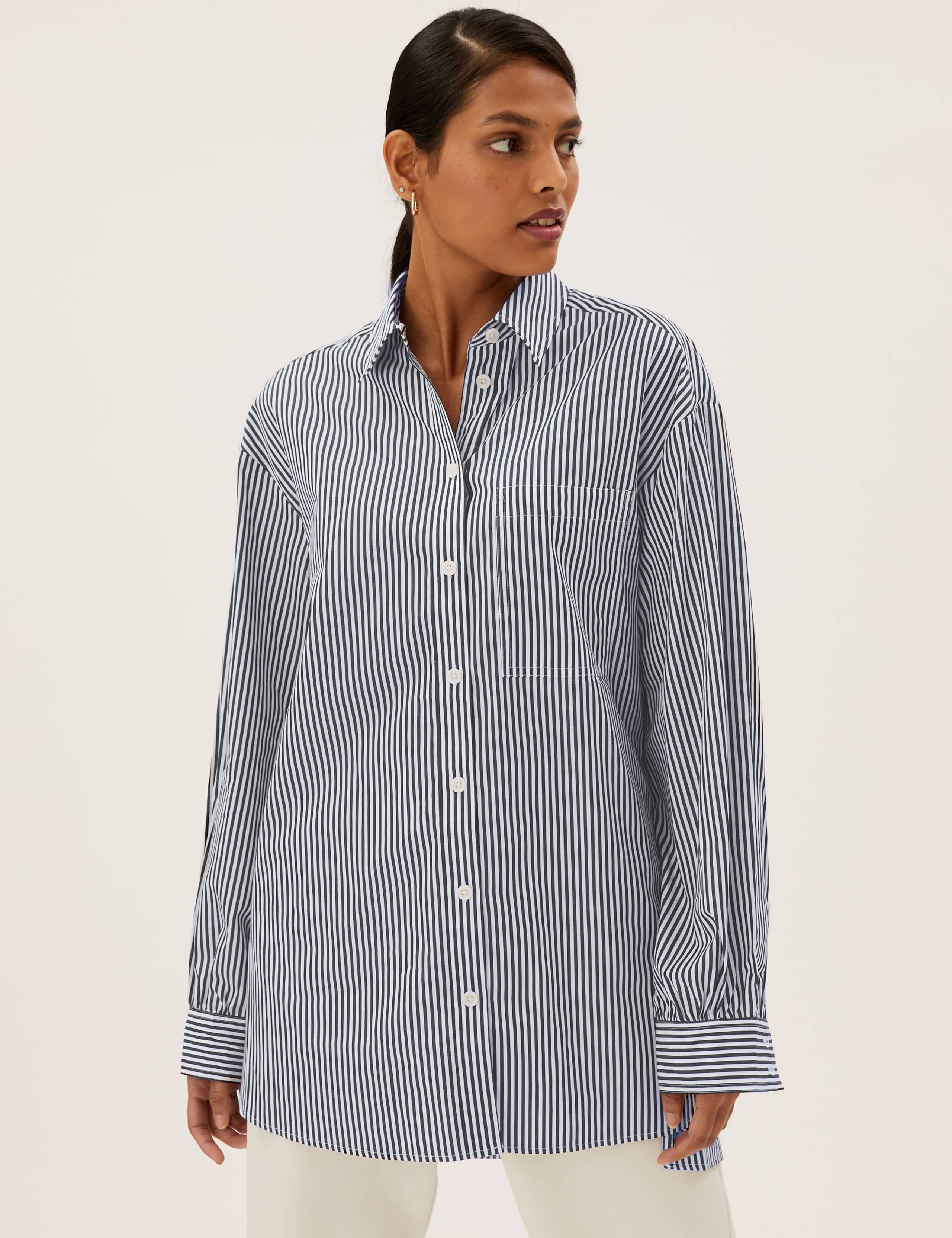 Pure Cotton Striped Oversized Girlfriend Style Shirt 1 of 6