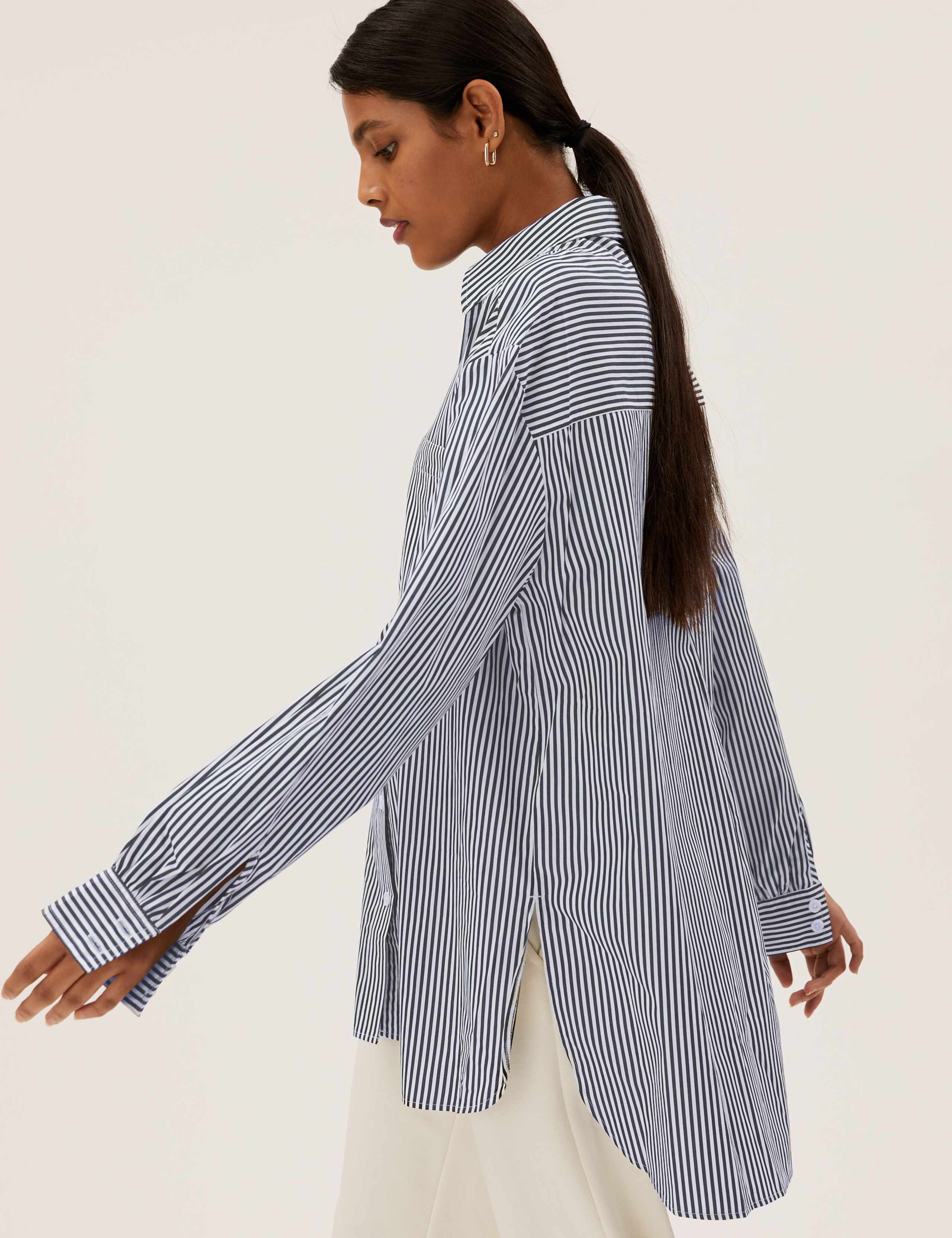 Pure Cotton Striped Oversized Girlfriend Style Shirt 5 of 6