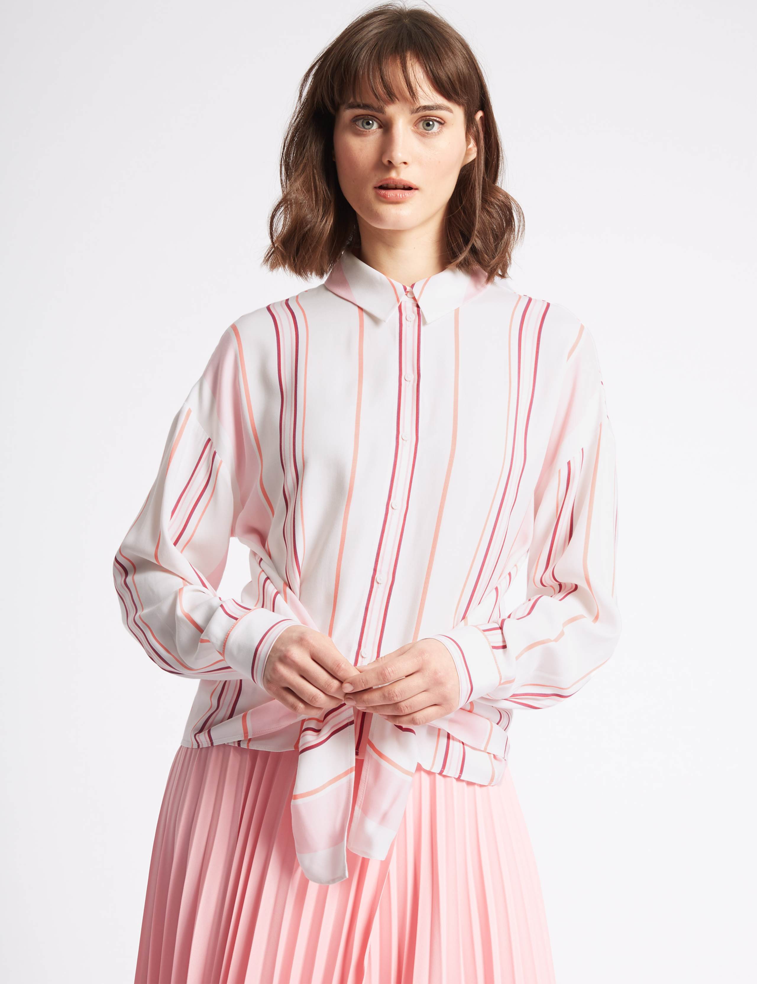 Striped Tie Front Long Sleeve Shirt 1 of 3