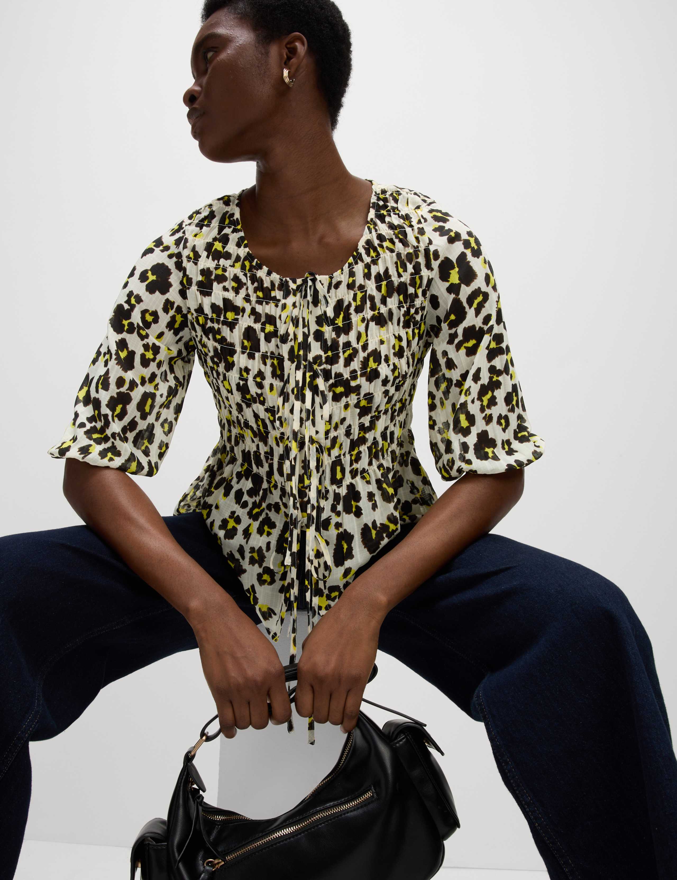 Shirred Tie Front Blouse 3 of 6