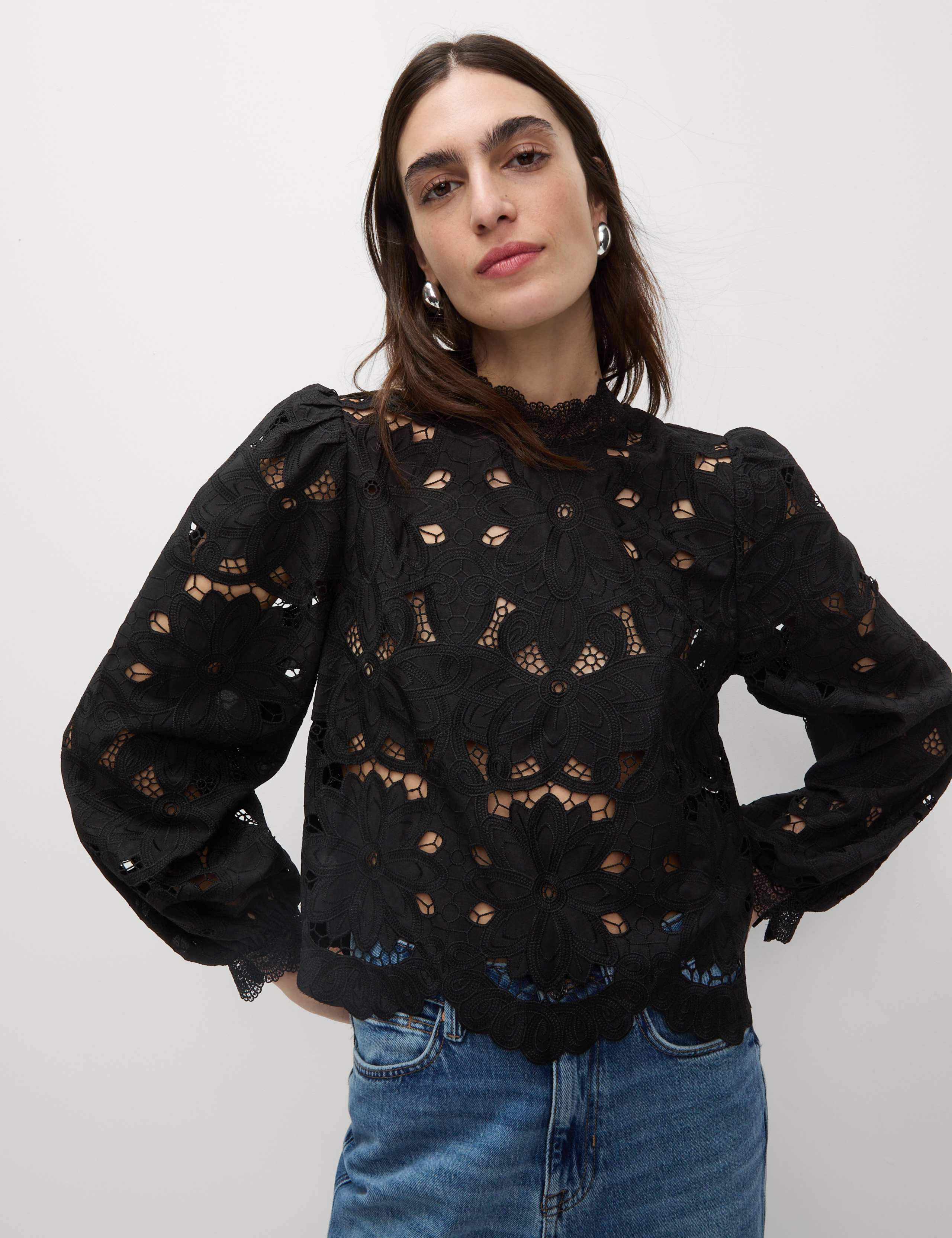 Cutwork High Neck Puff Sleeve Top 3 of 5