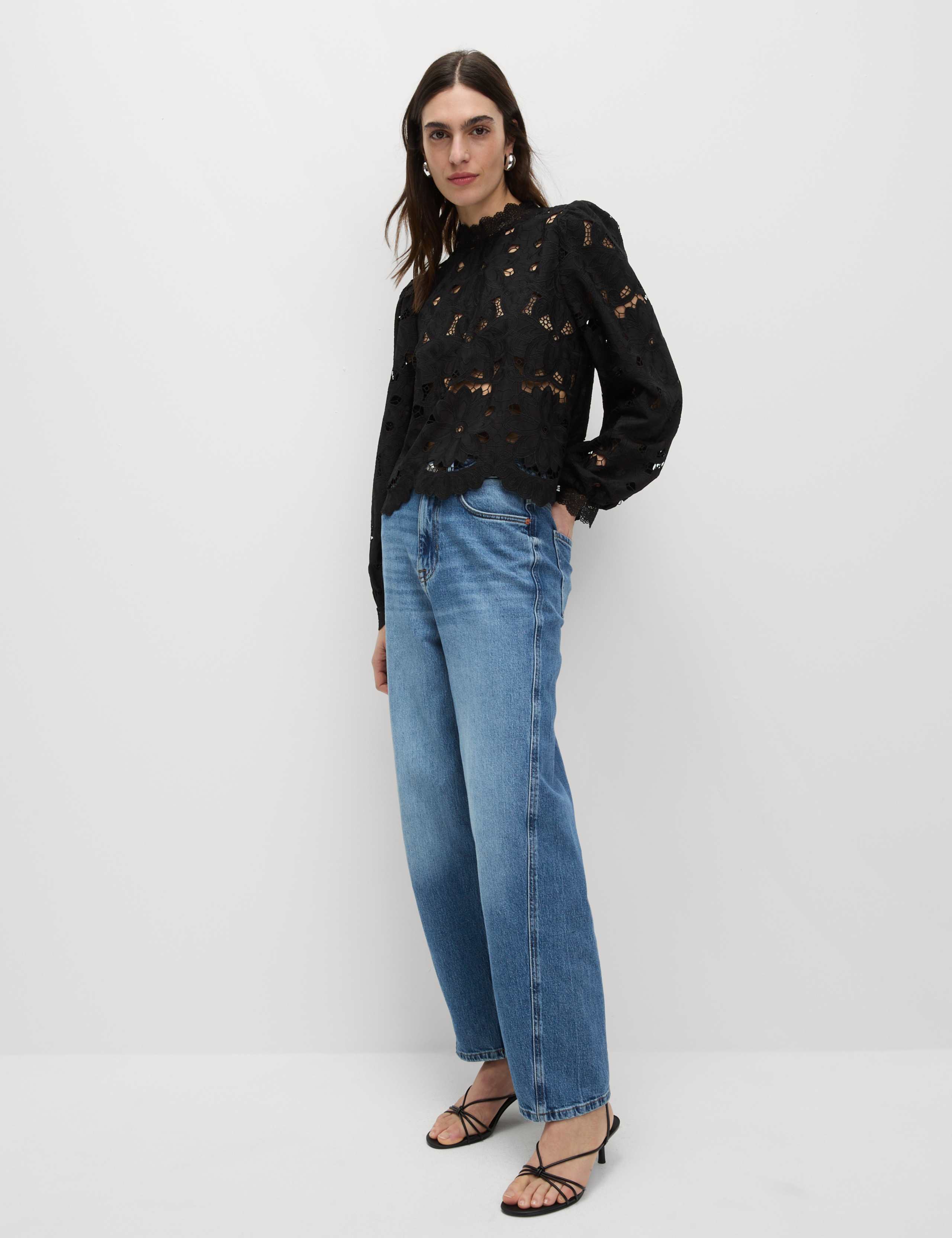 Cutwork High Neck Puff Sleeve Top 4 of 5
