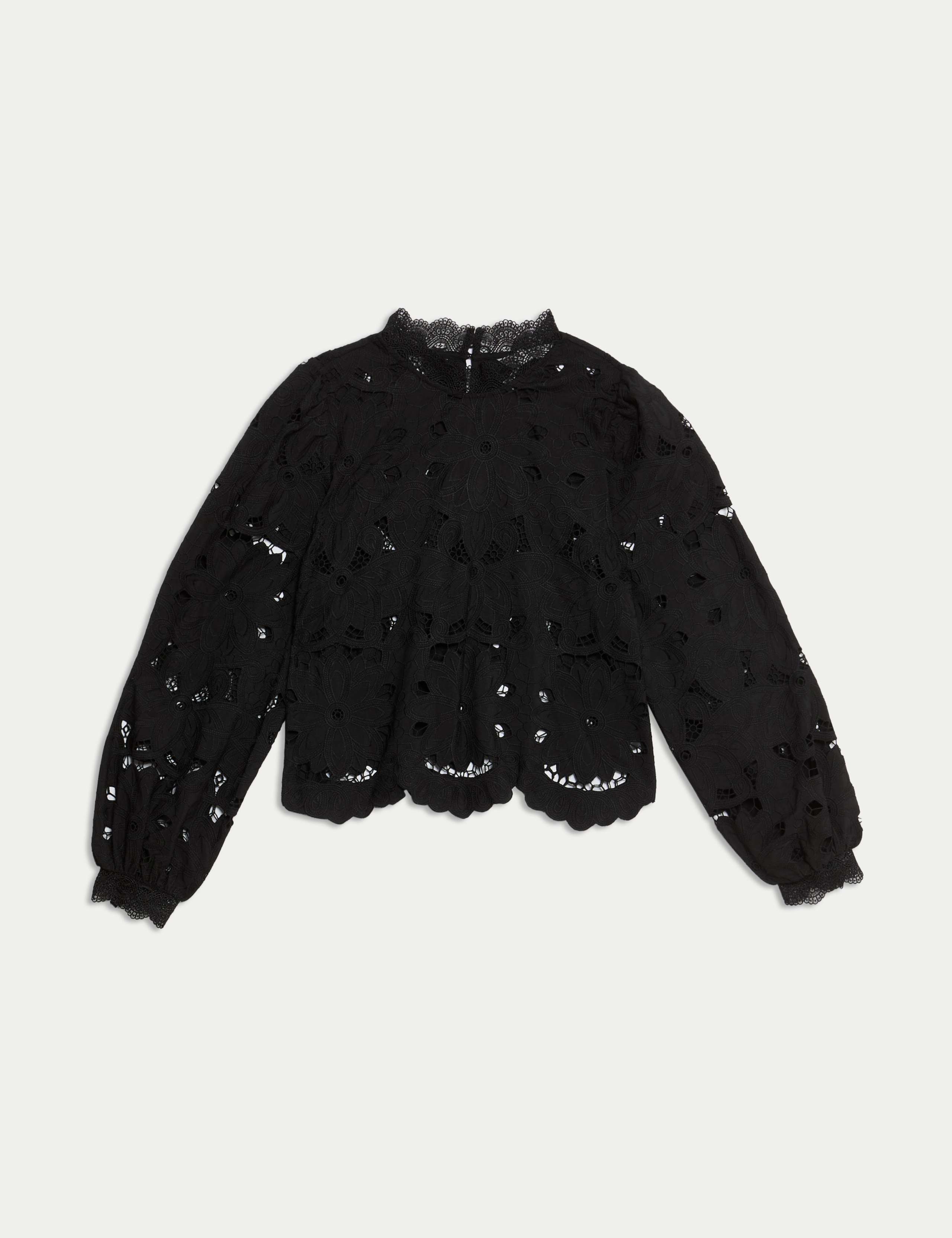 Cutwork High Neck Puff Sleeve Top 2 of 5
