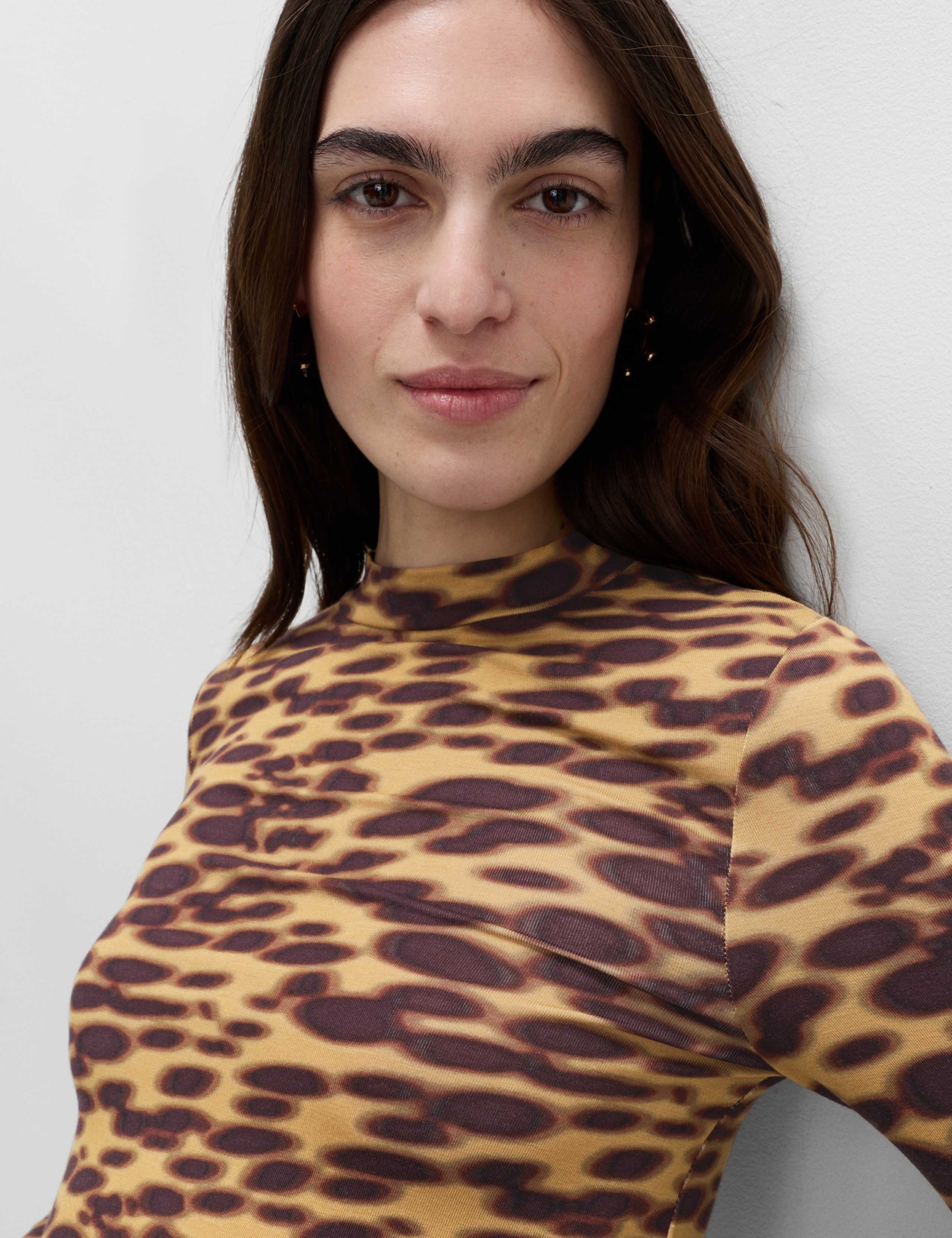 Jersey Leopard Print Roll Neck Fitted Top 3 of 5