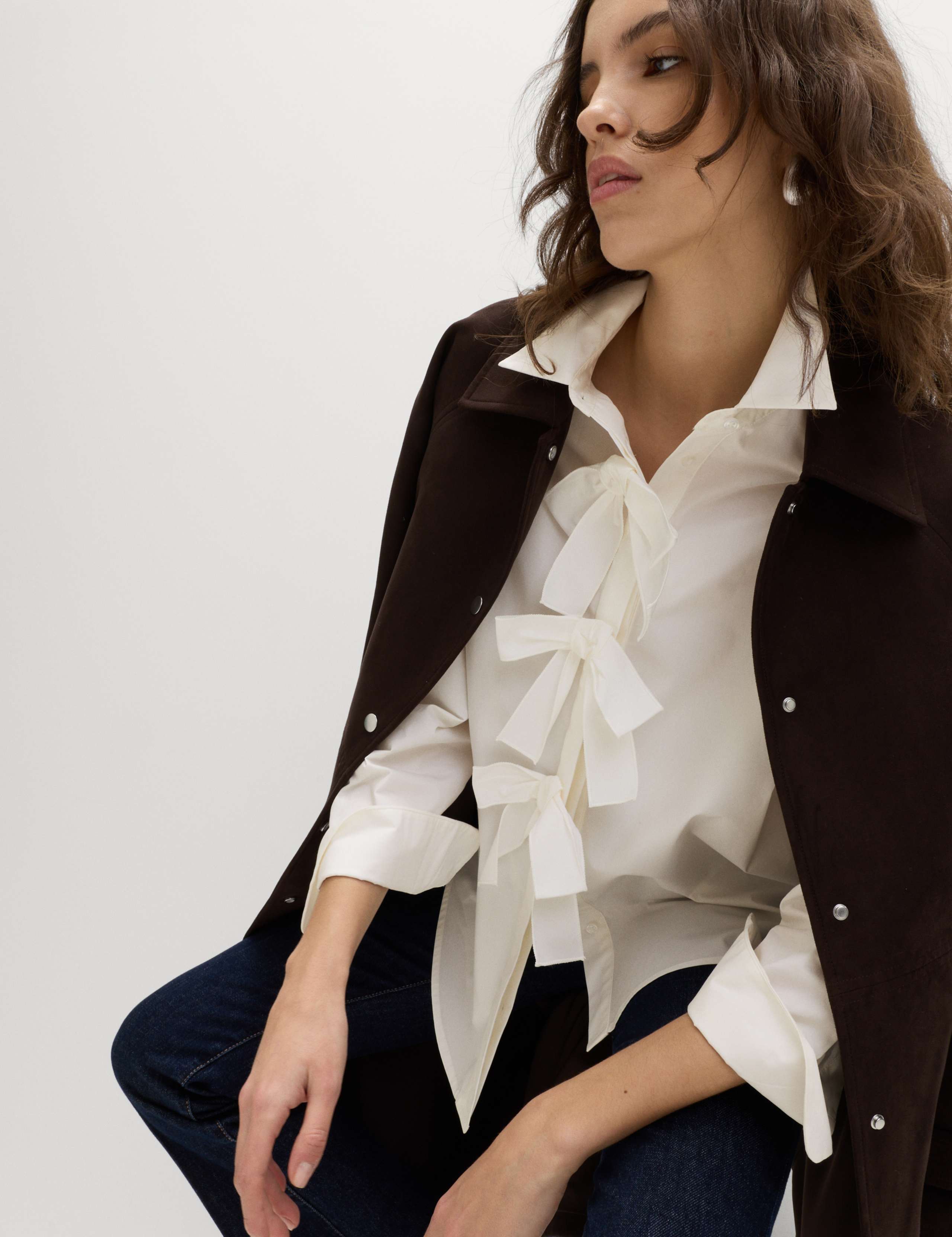 Pure Cotton Bow Detail Collared Shirt 1 of 6