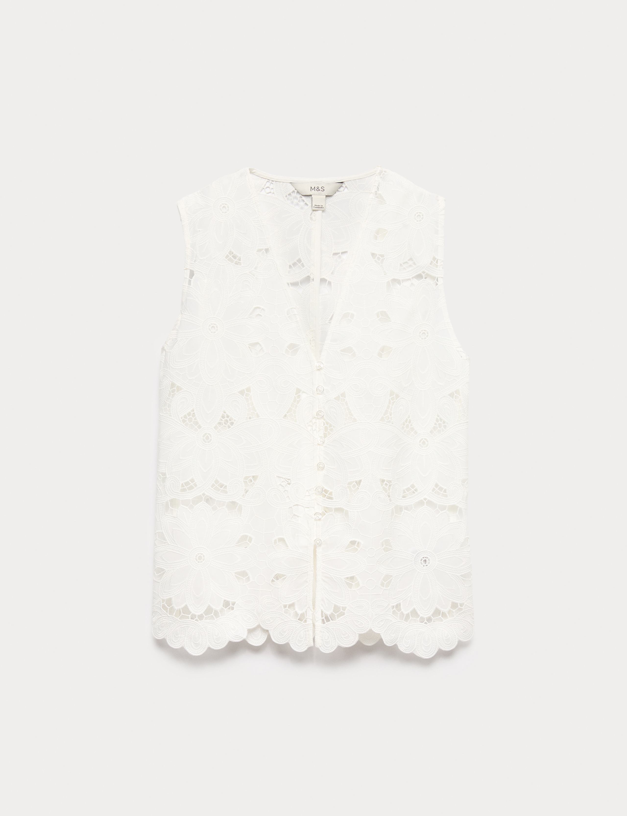Floral V-neck Cutwork Detail Waistcoat 2 of 6