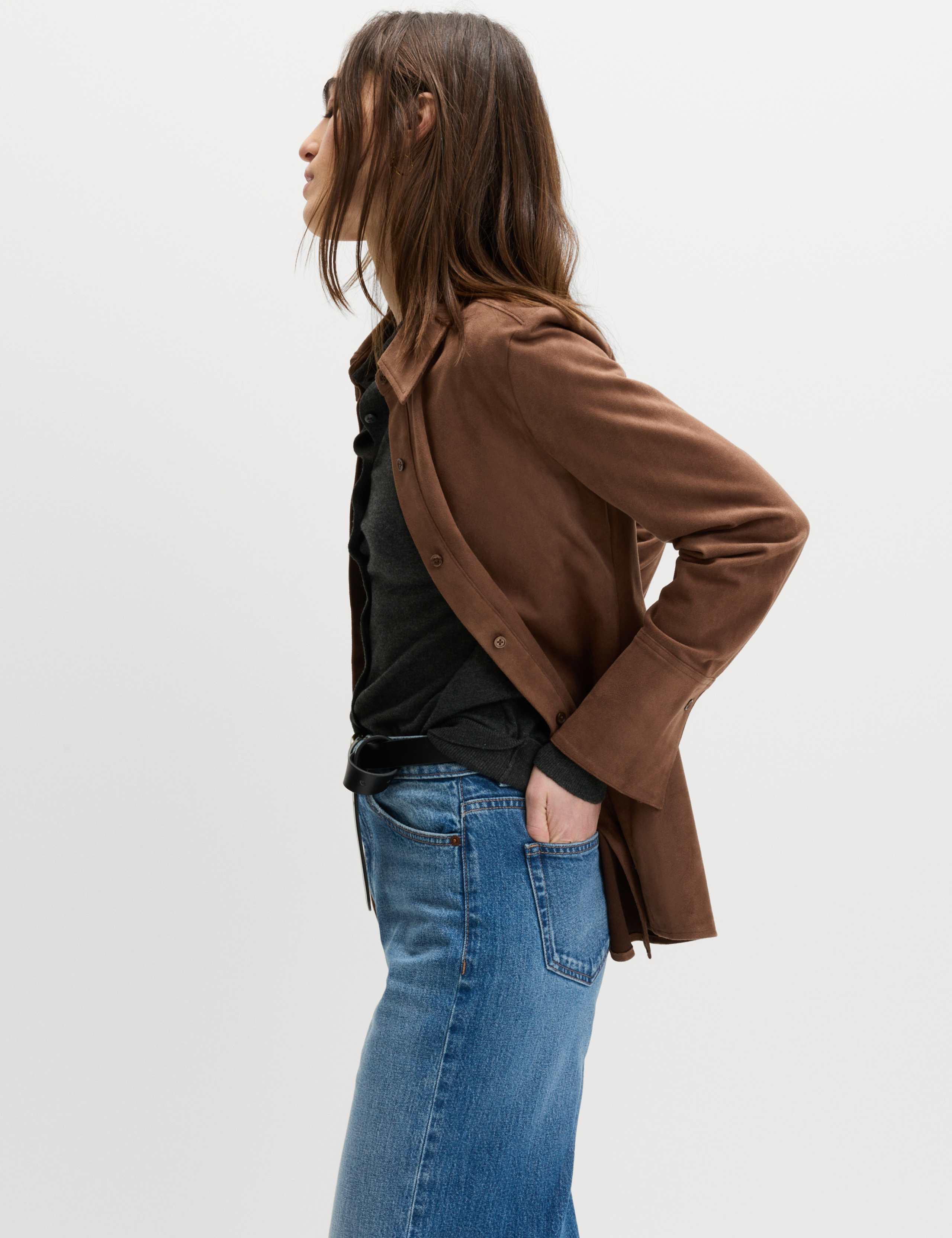 Faux Suede Collared Fitted Shirt 1 of 7