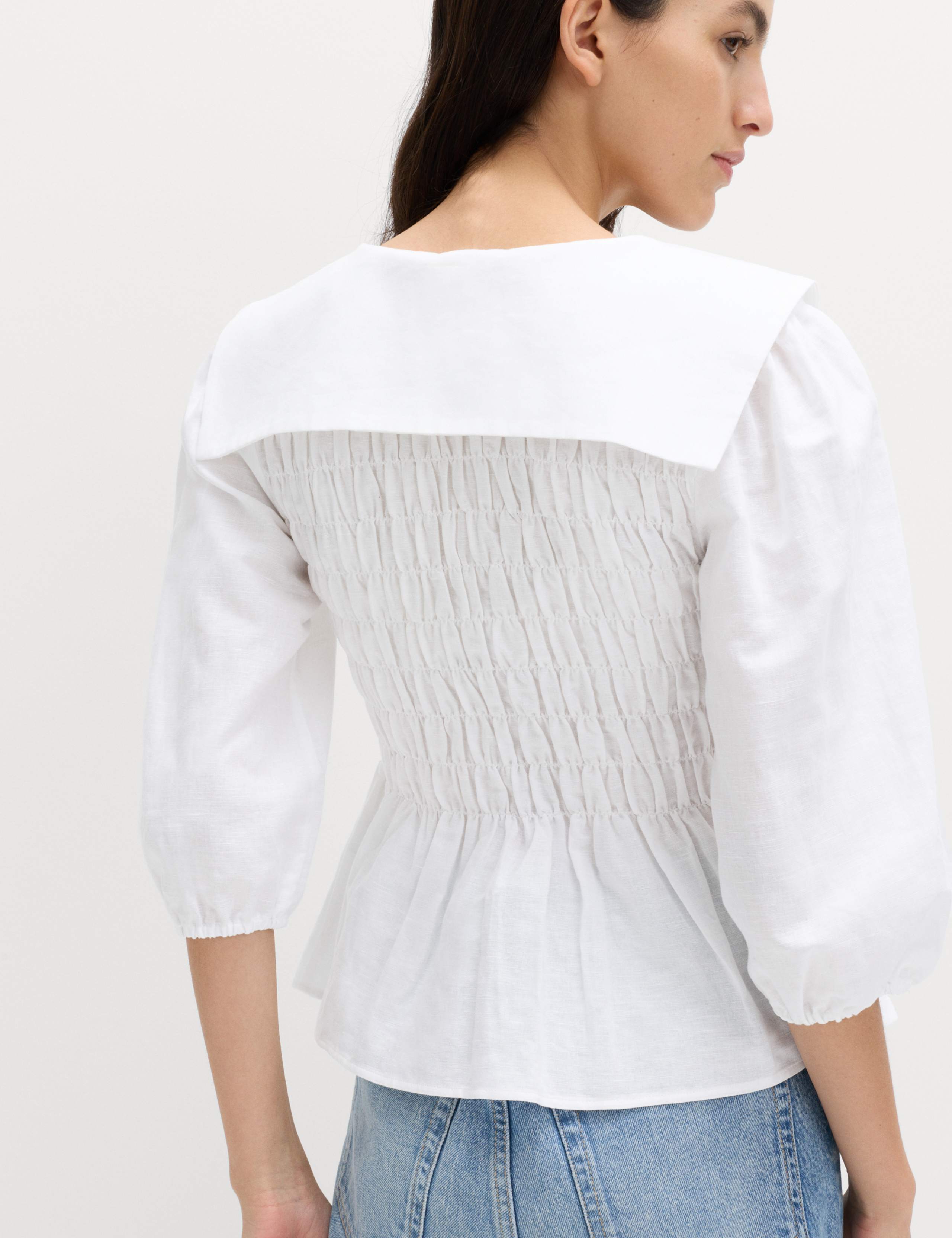 Linen Rich Collared Shirred Shirt 6 of 6