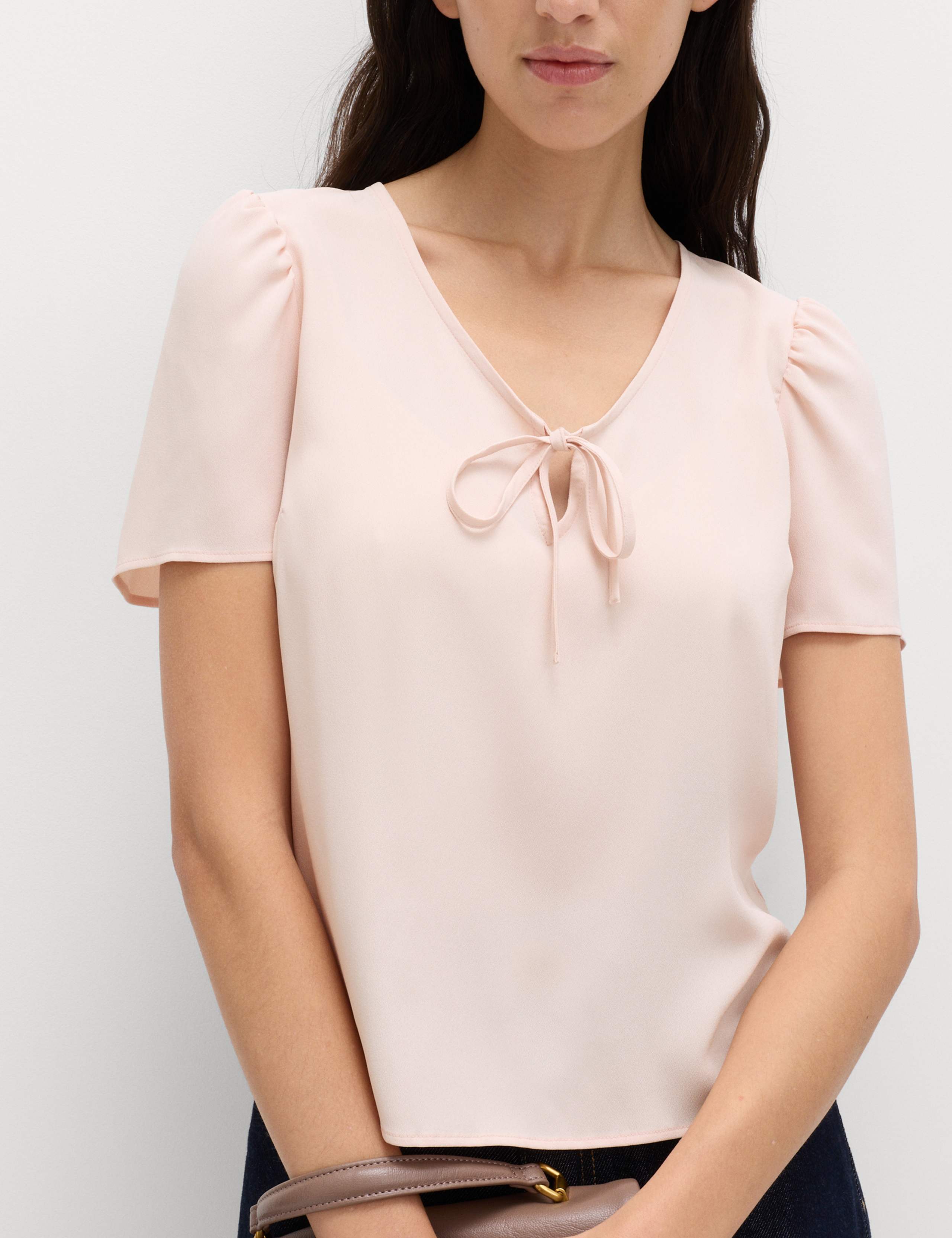 V-Neck Tie Detail Fitted Angel Sleeve Top 4 of 5