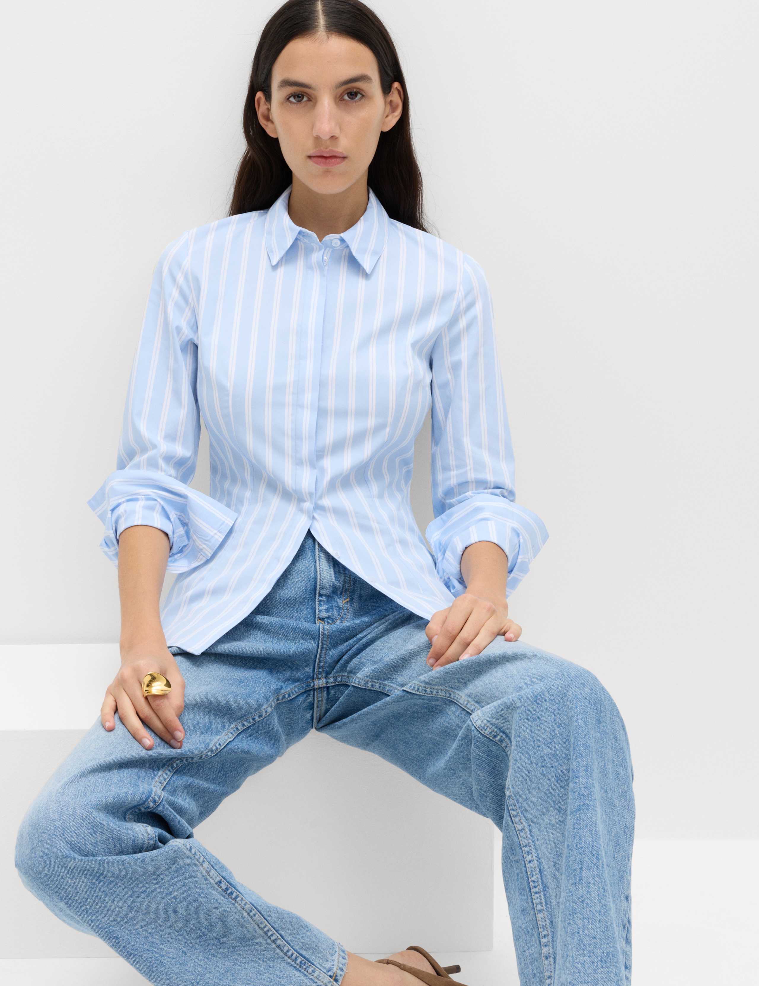 Cotton Rich Striped Collared Fitted Shirt 1 of 5