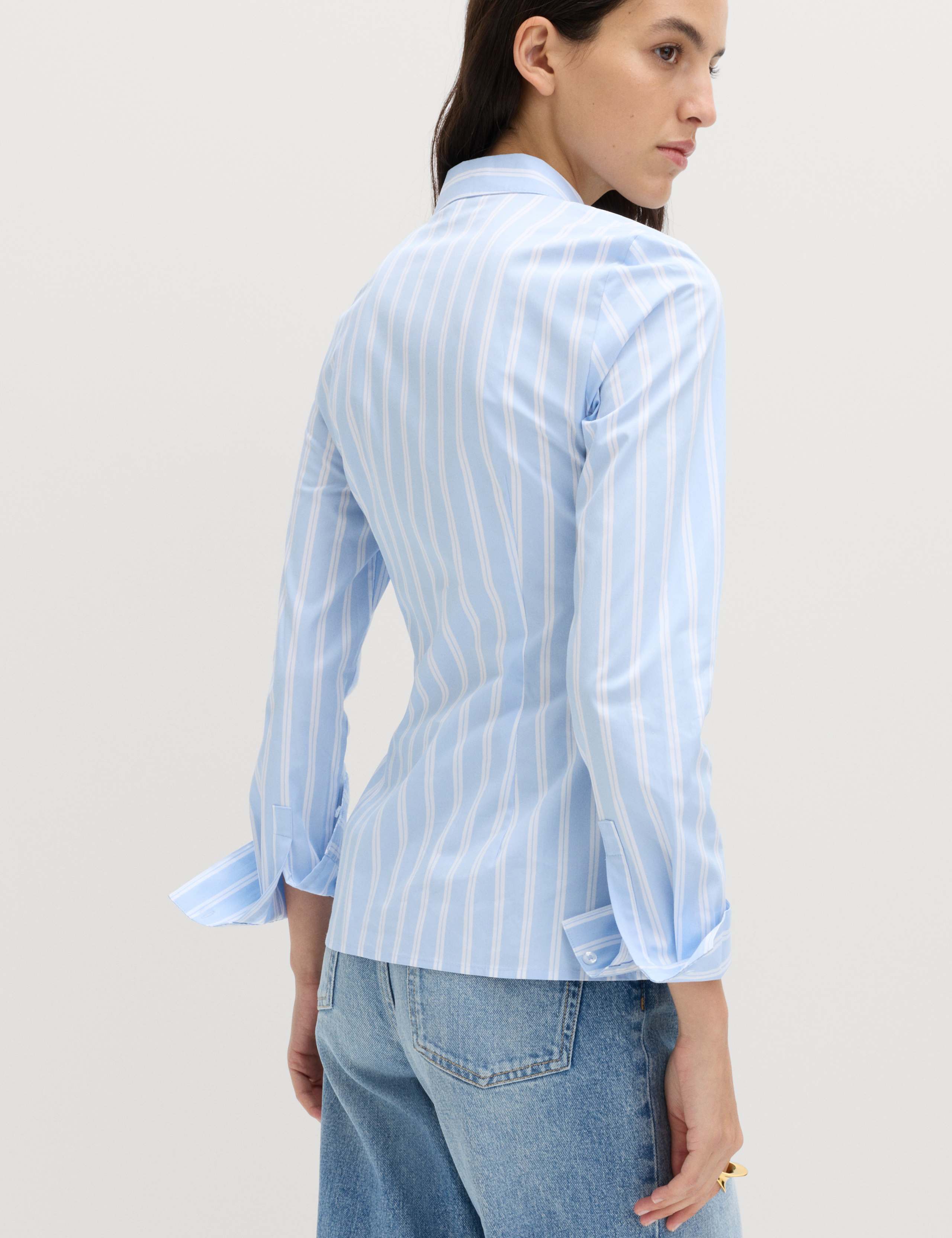 Cotton Rich Striped Collared Fitted Shirt 5 of 5