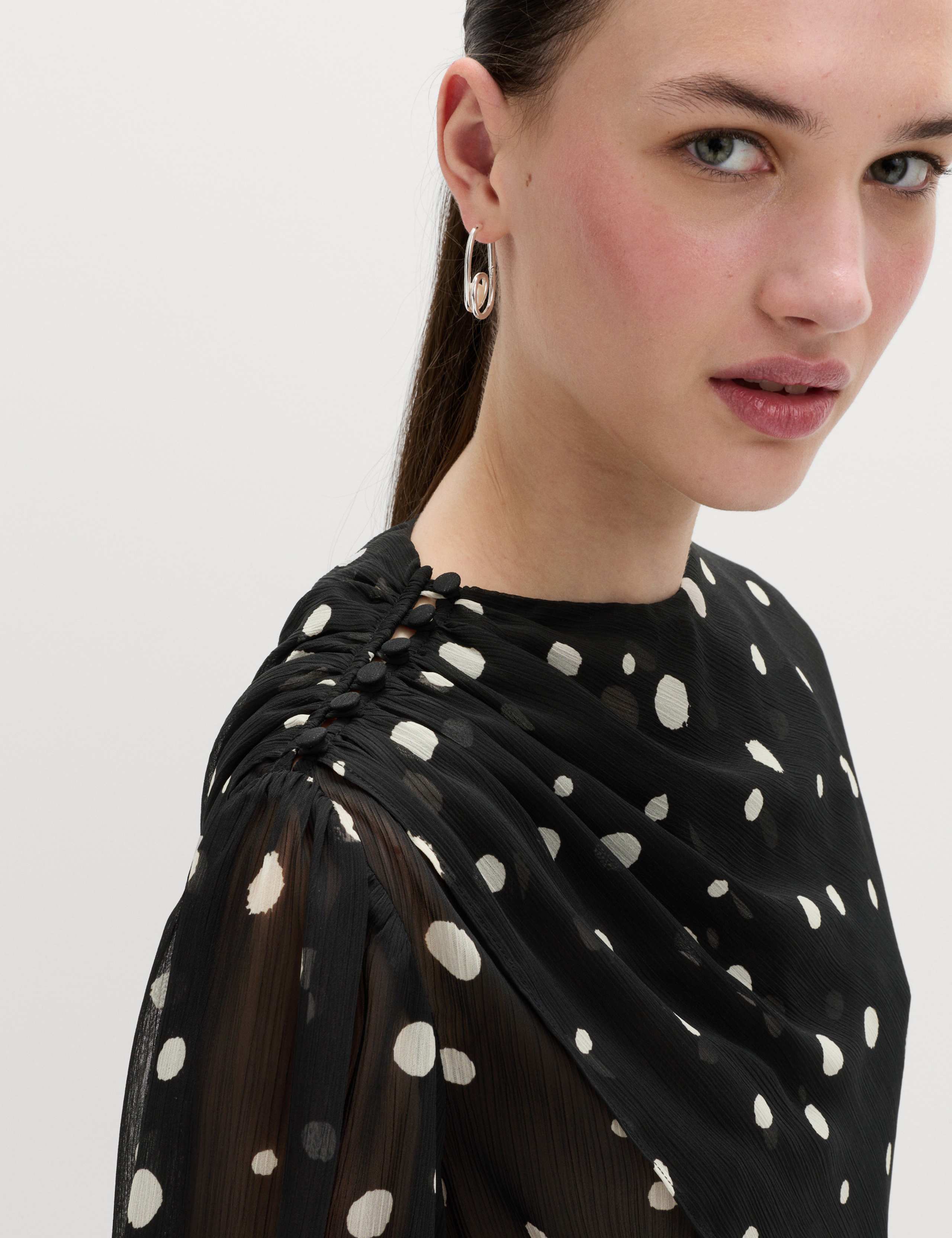 Polka Dot Drape Detail Blouse 3 of 6