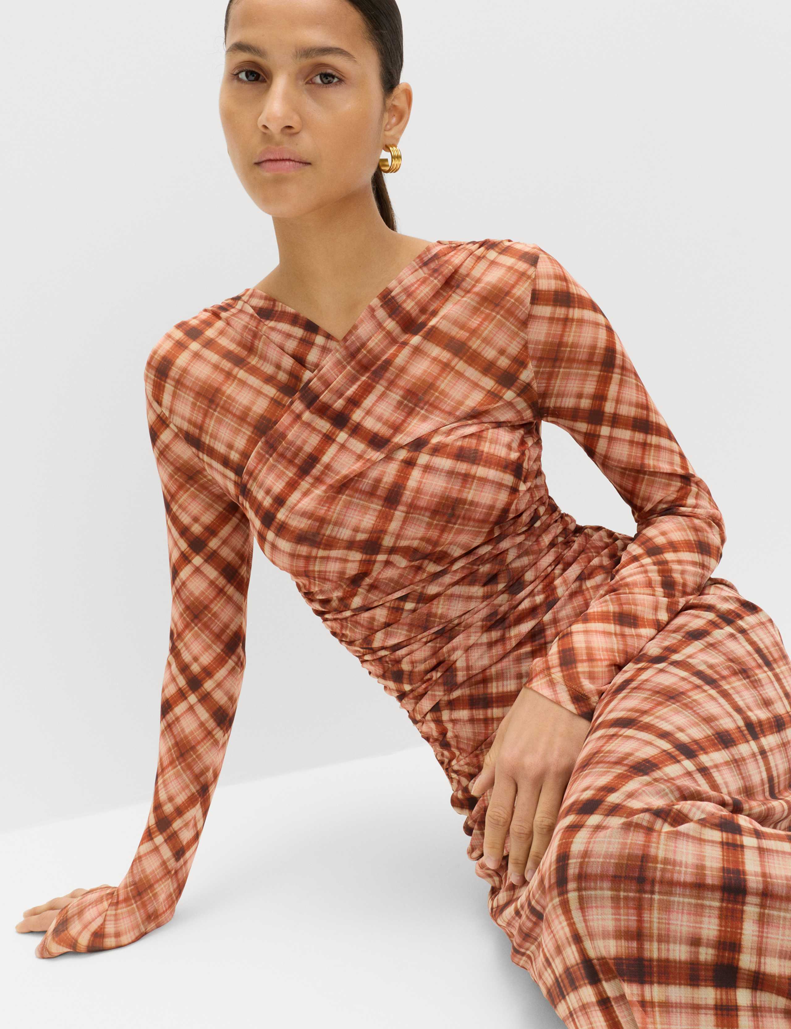 Mesh Jersey Checked V-Neck Wrap Top 5 of 7