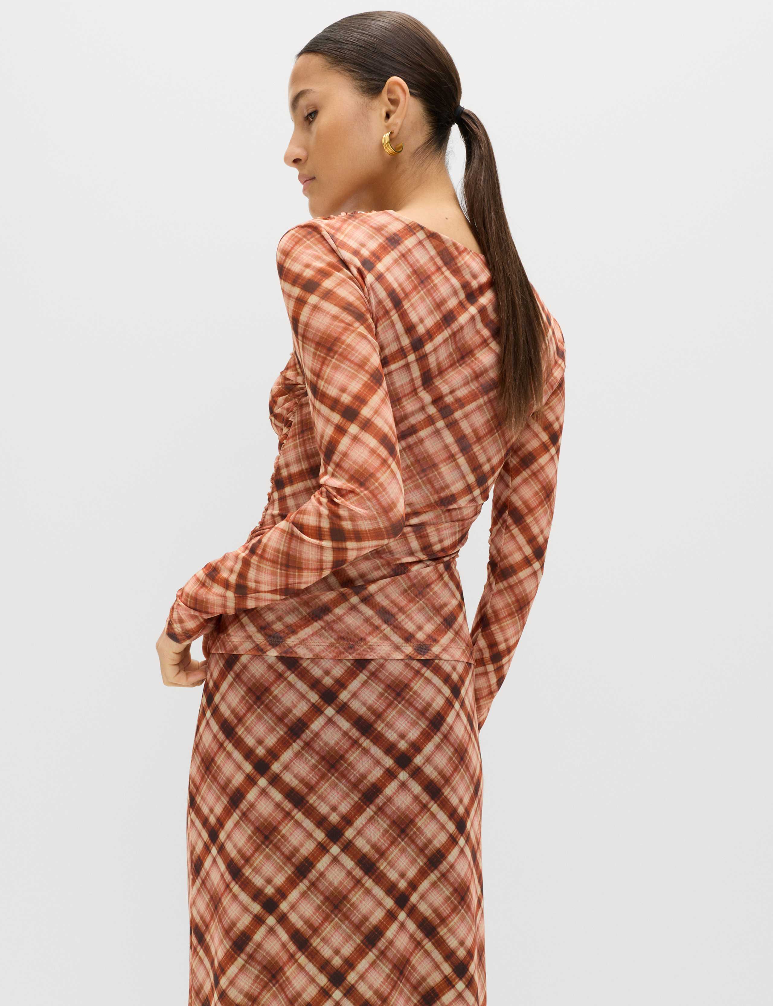 Mesh Jersey Checked V-Neck Wrap Top 6 of 7