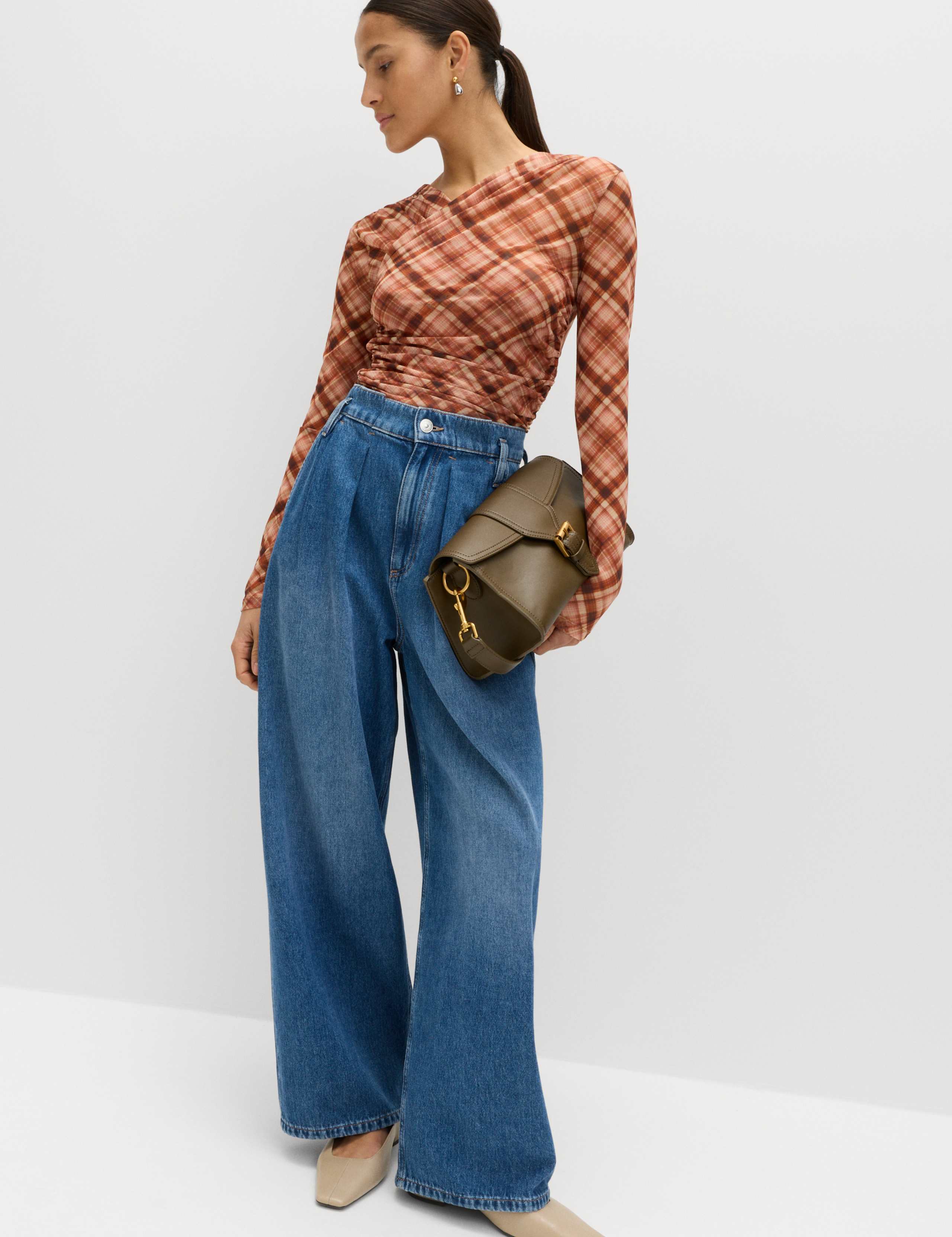 Mesh Jersey Checked V-Neck Wrap Top 7 of 7