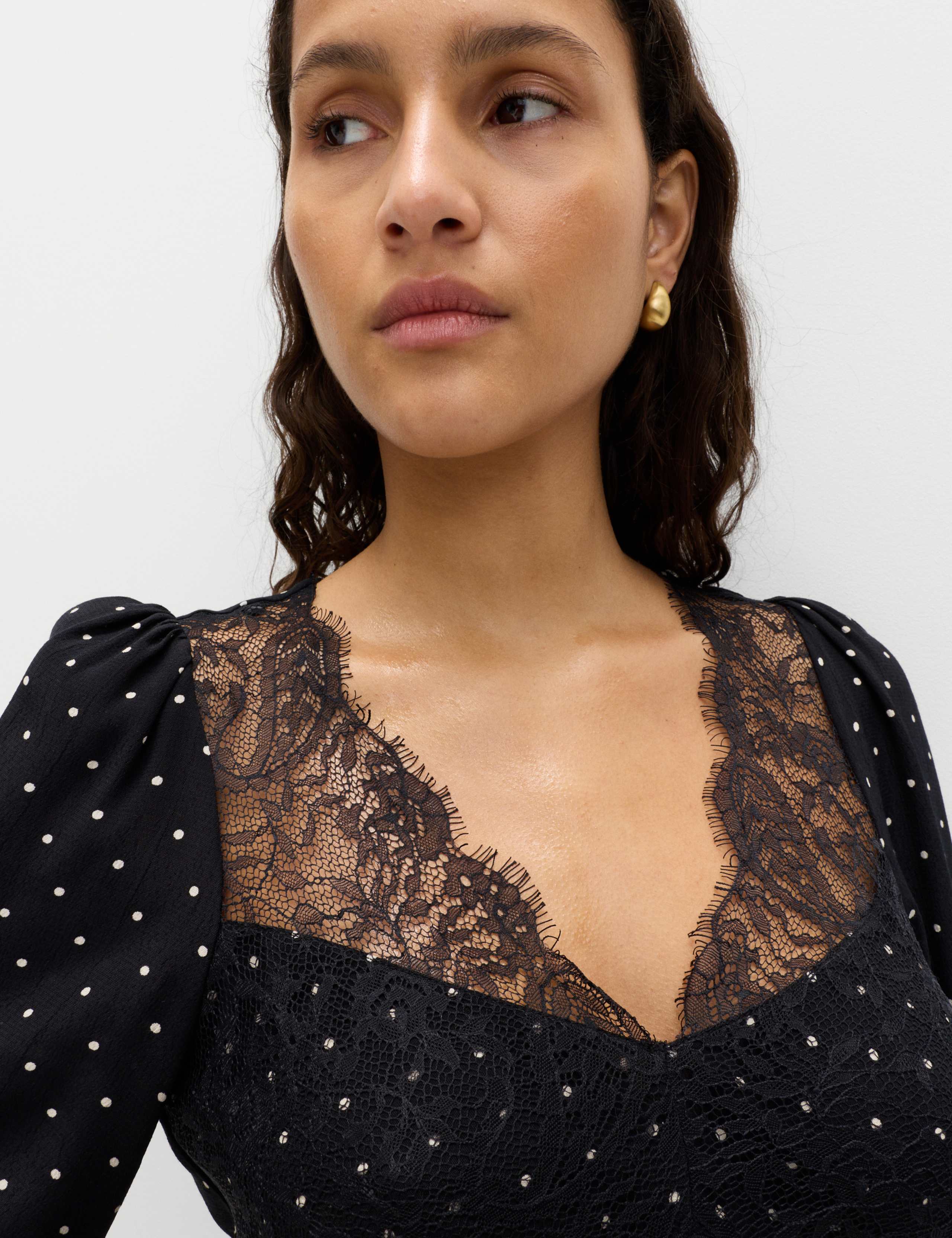 Polka Dot Lace Insert Tie Detail Top 4 of 6