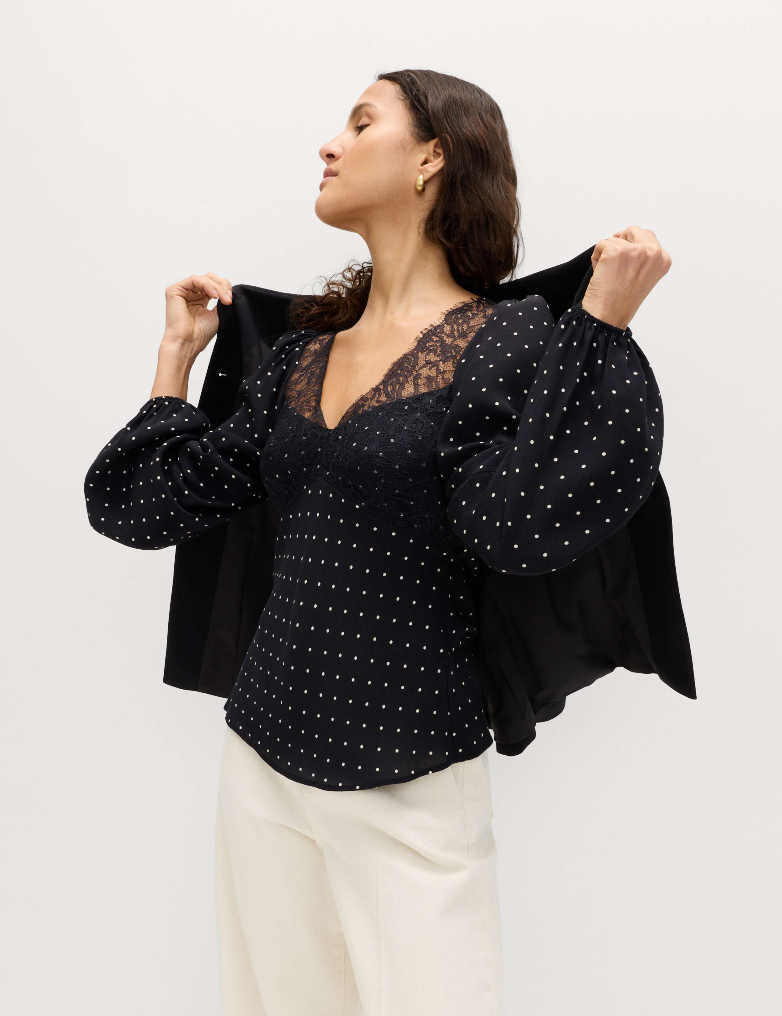 Polka Dot Lace Insert Tie Detail Top 6 of 6