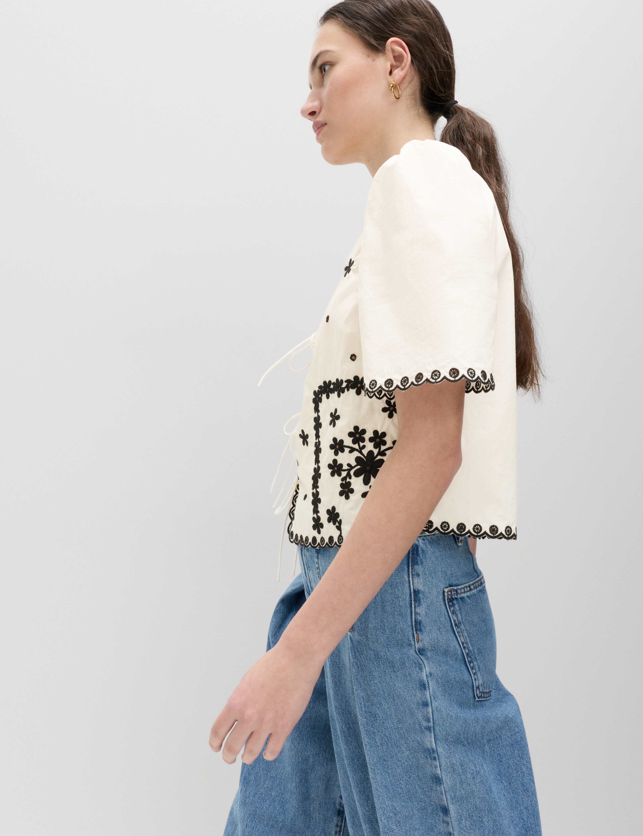 Pure Cotton Embroidered Tie Detail Top 6 of 7