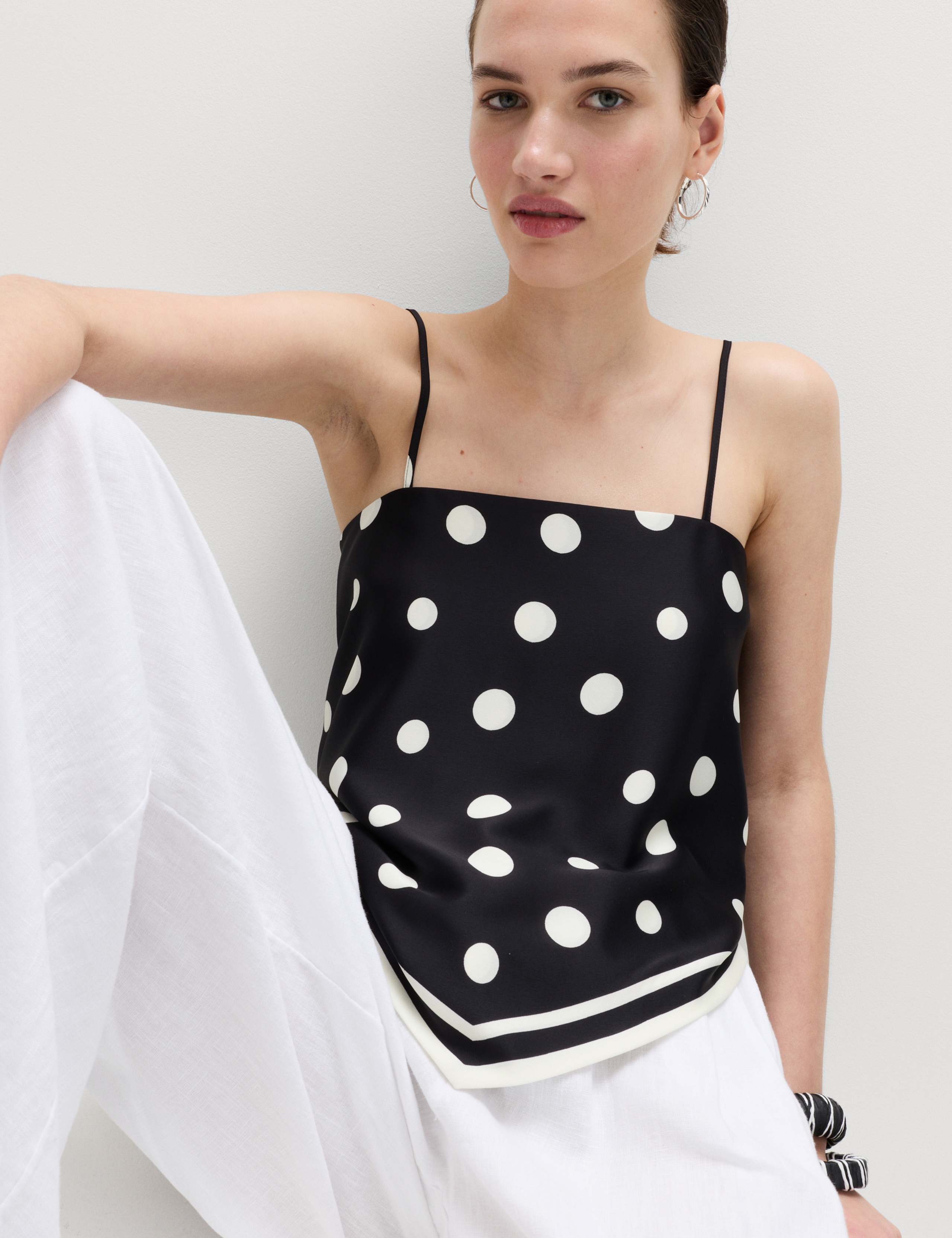 Scarf Style Polka Dot Square Neck Cami Top 1 of 5
