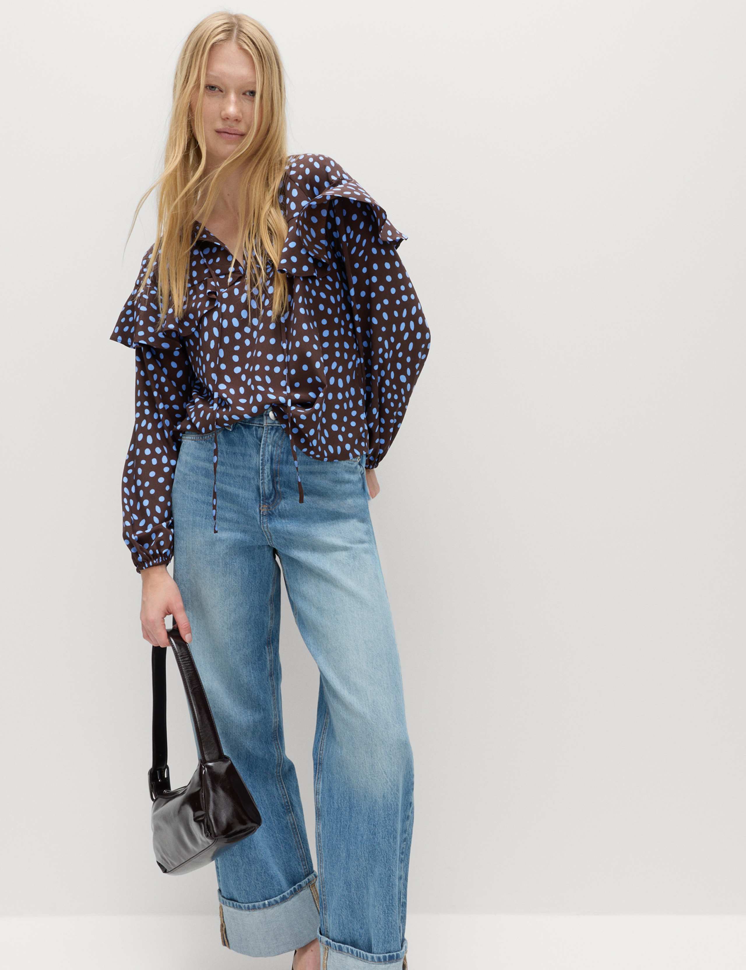 Spot Print Tie Front Frill Detail Top 4 of 6