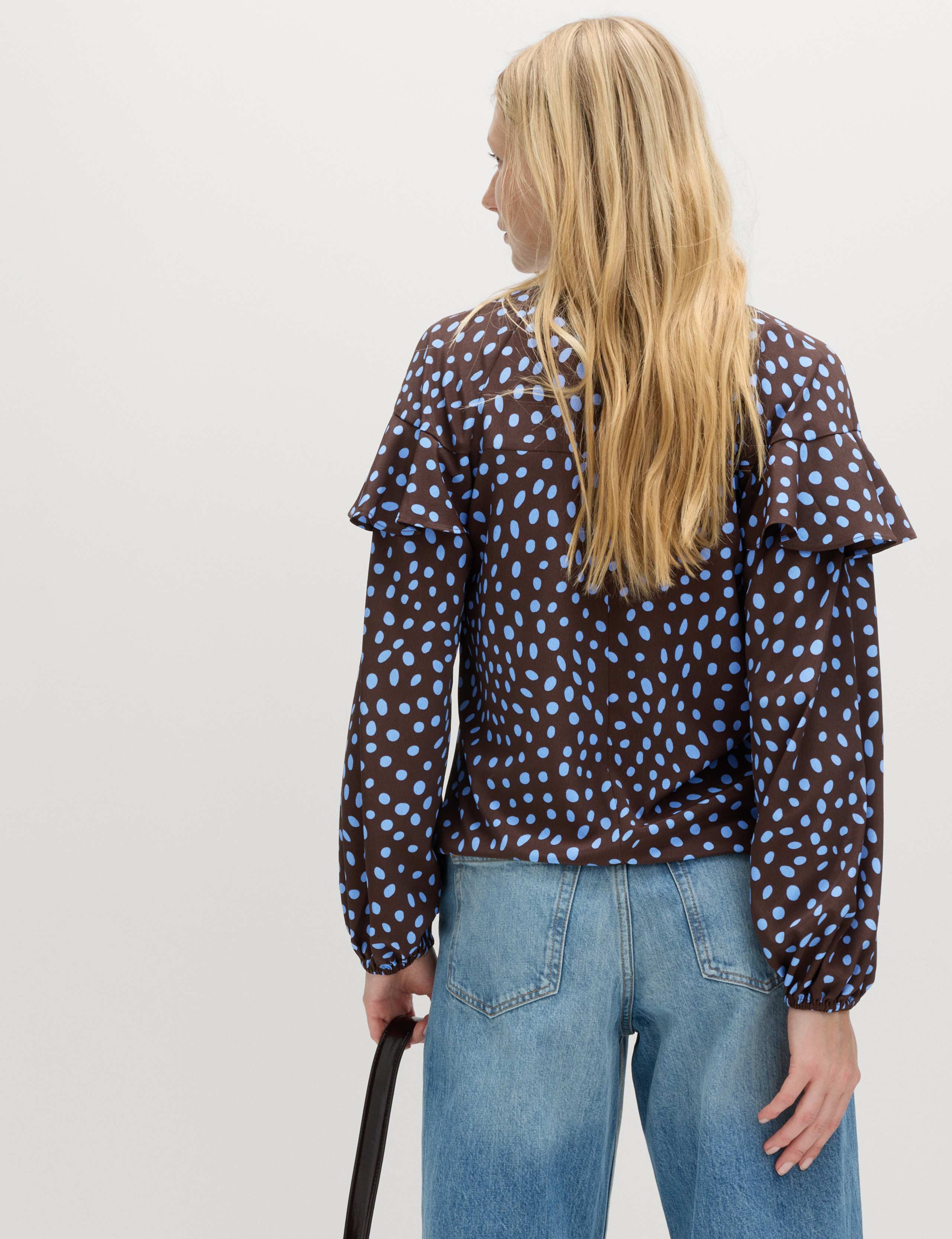 Spot Print Tie Front Frill Detail Top 6 of 6