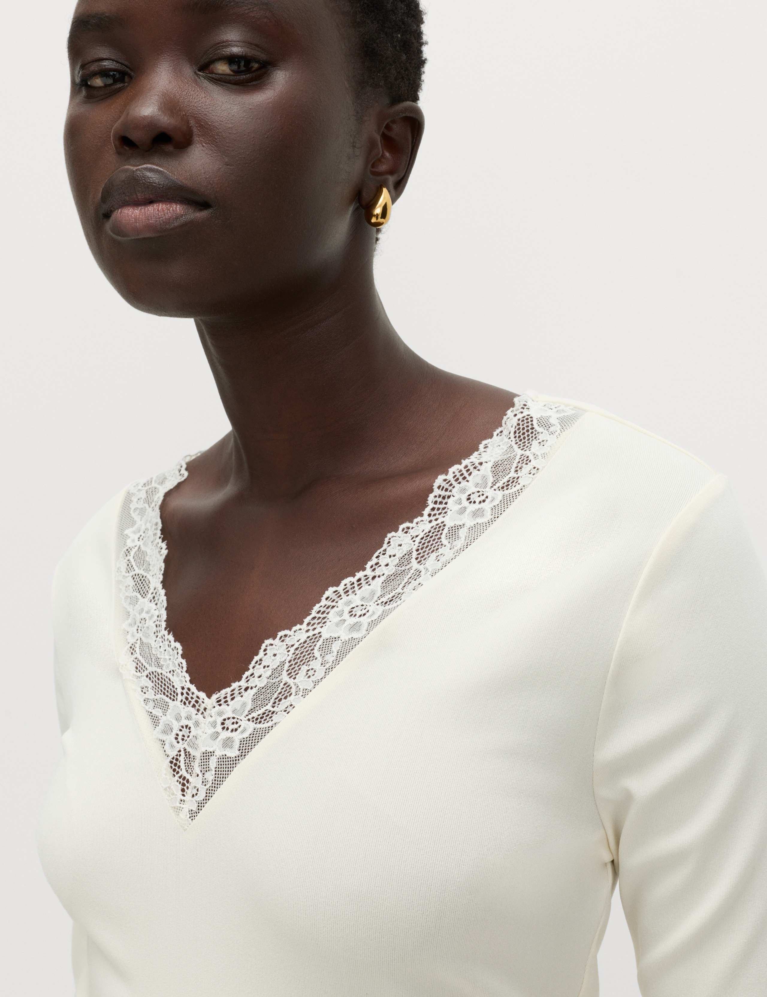 Jersey Lace Insert V-Neck Top 4 of 5