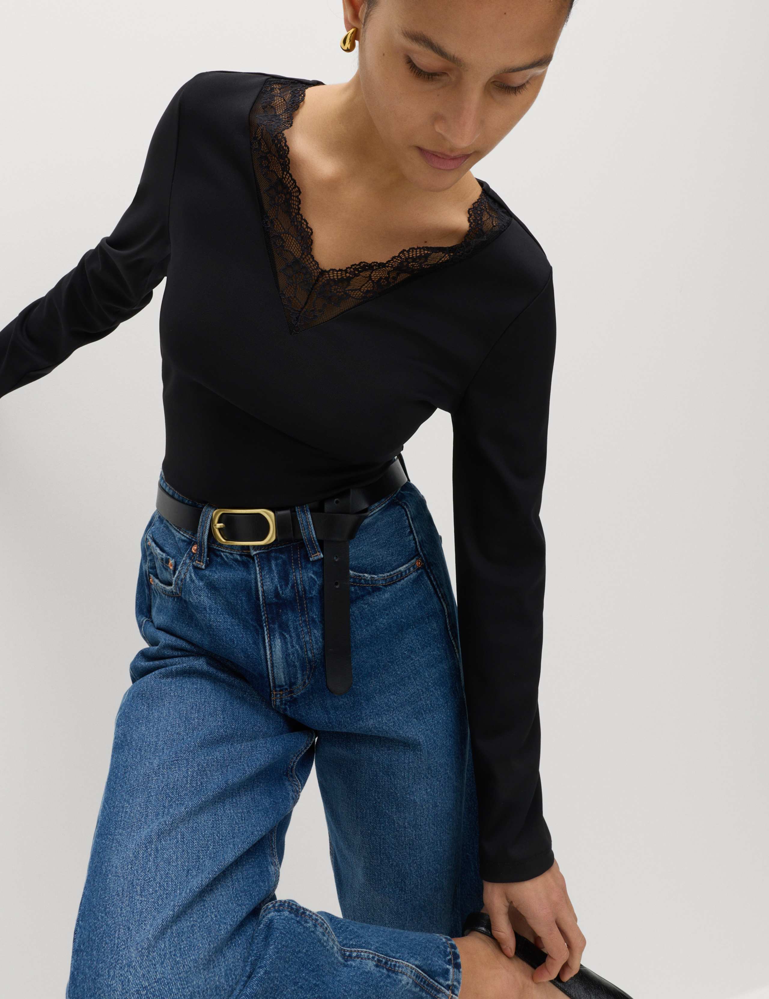 Jersey Lace Insert V-Neck Top 6 of 6