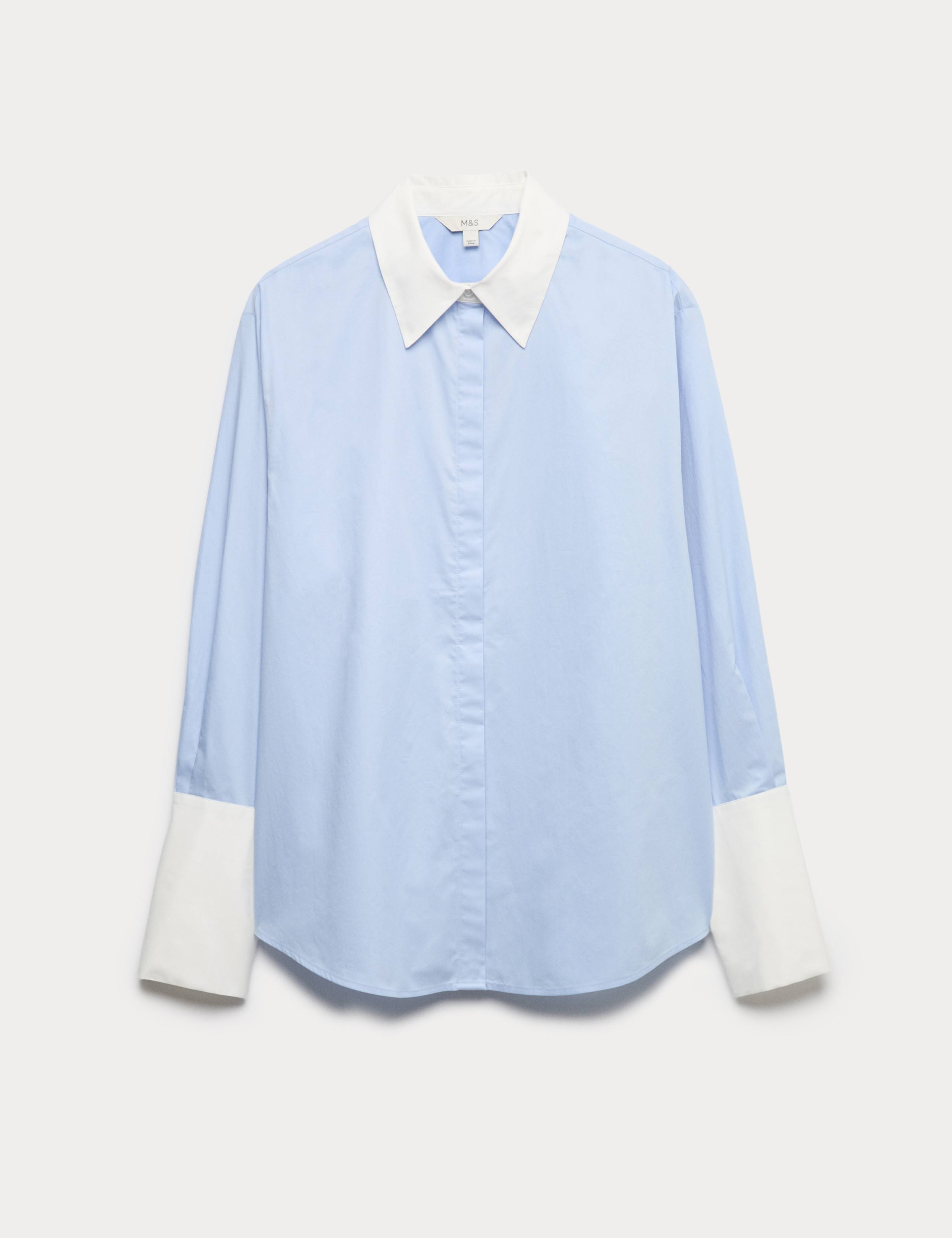 Pure Cotton Contrast Detail Oversized Shirt 2 of 7