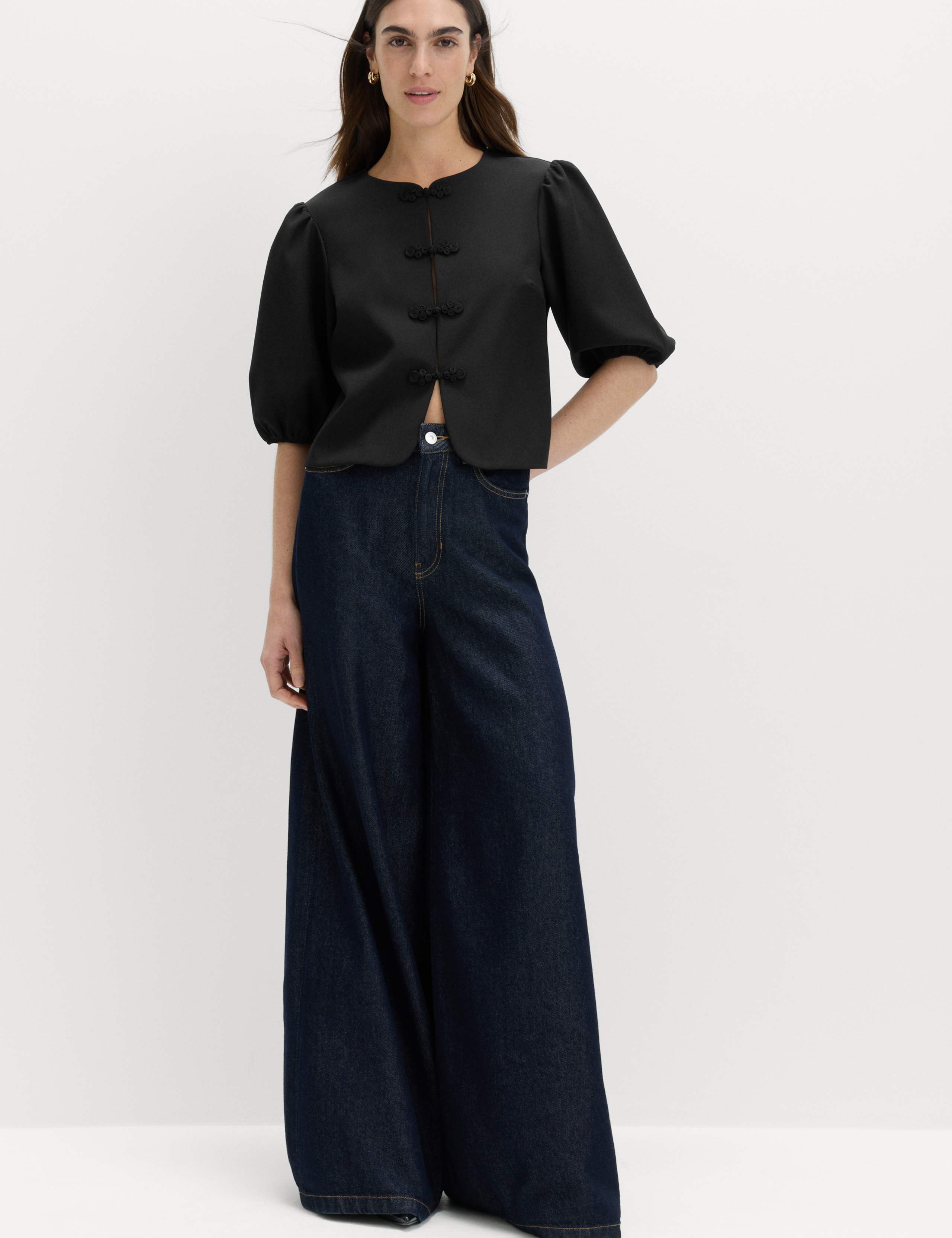 Knot Button Detail Puff Sleeve Top 5 of 6