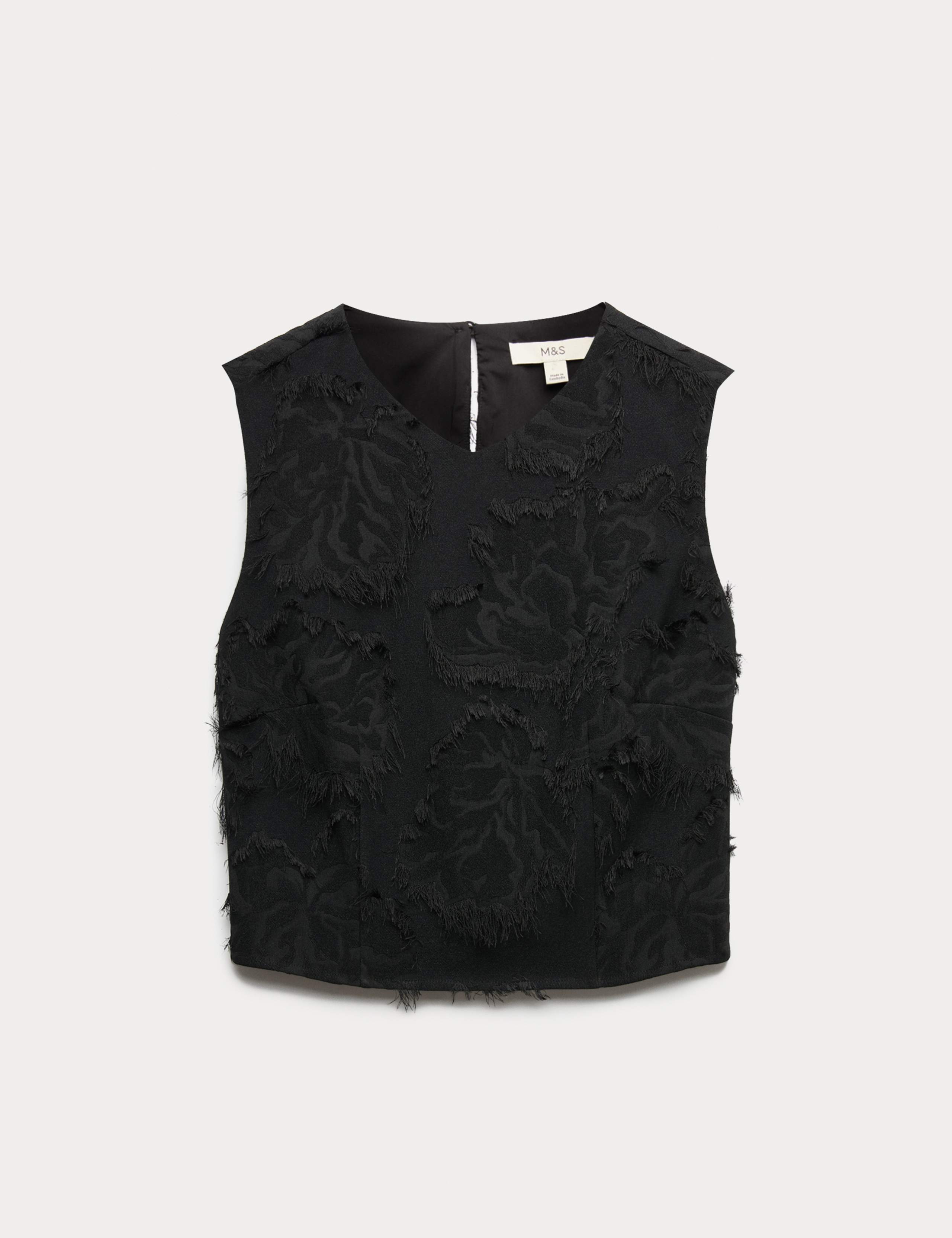 Floral Jacquard Fringed V-Neck Tailored Top 2 of 4