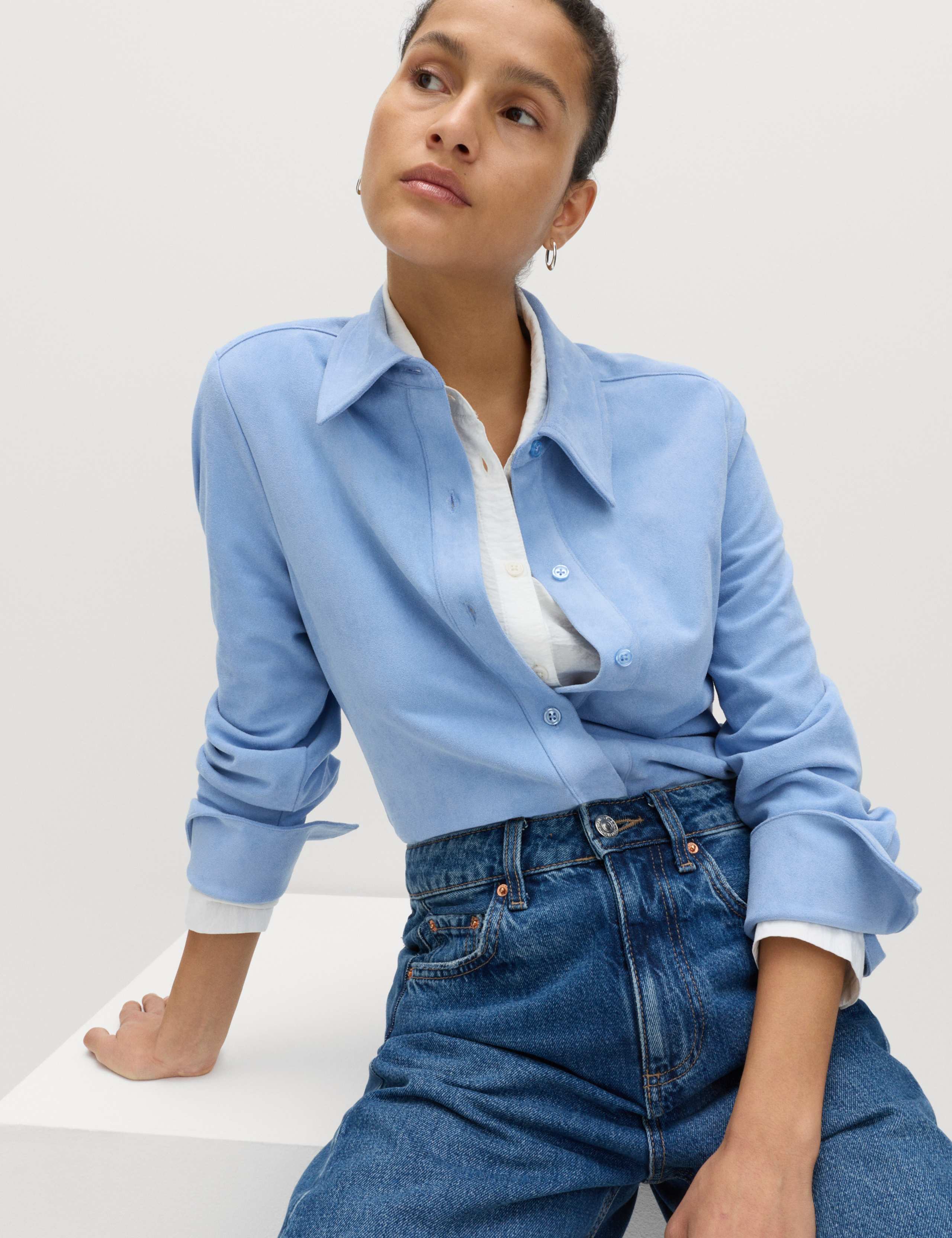 Faux Suede Collared Button Through Shirt 1 of 6