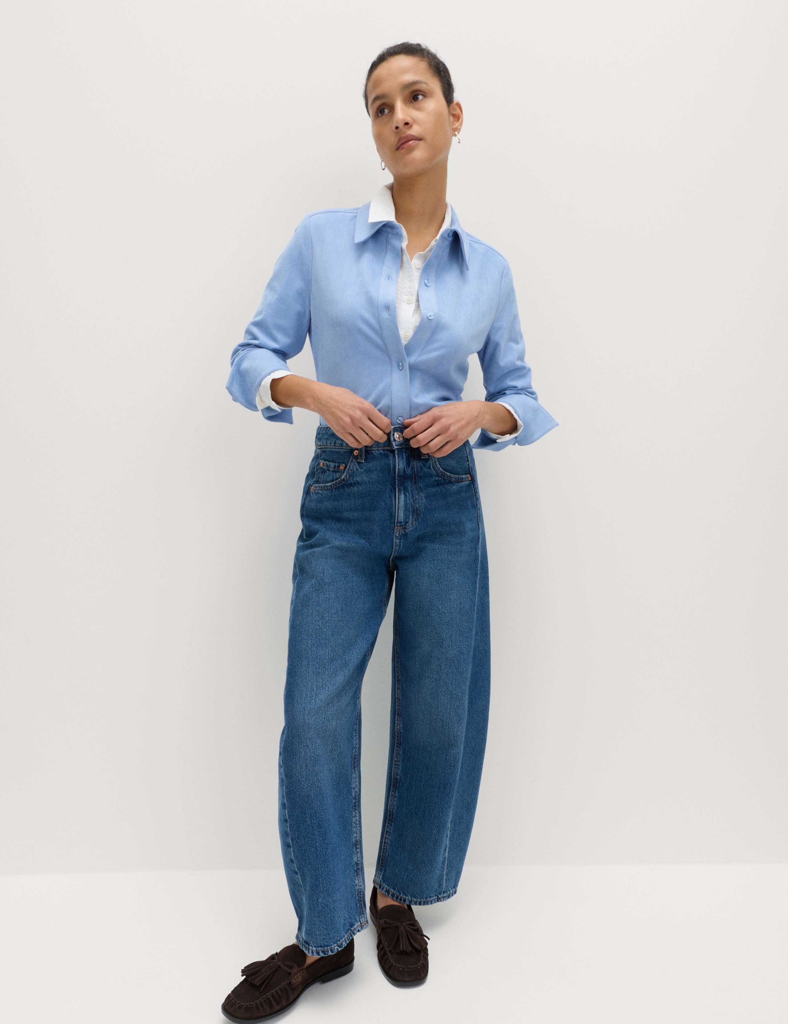 Faux Suede Collared Button Through Shirt 5 of 6