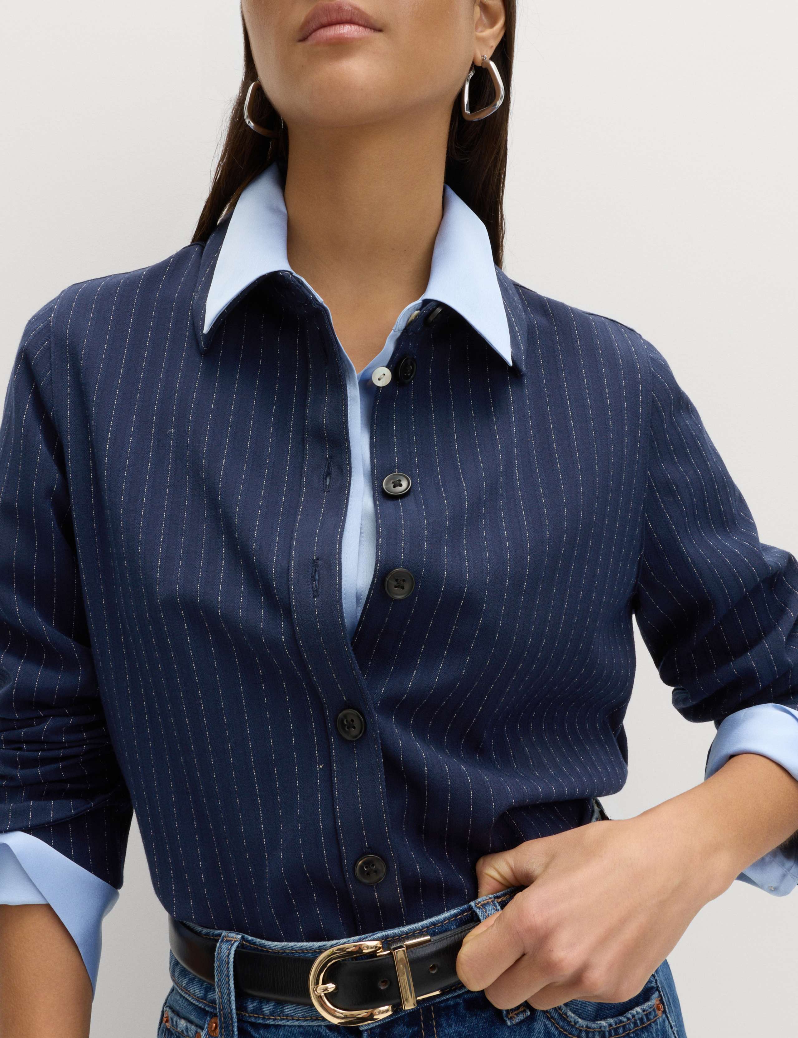Pinstripe Collared Fitted Shirt 1 of 5