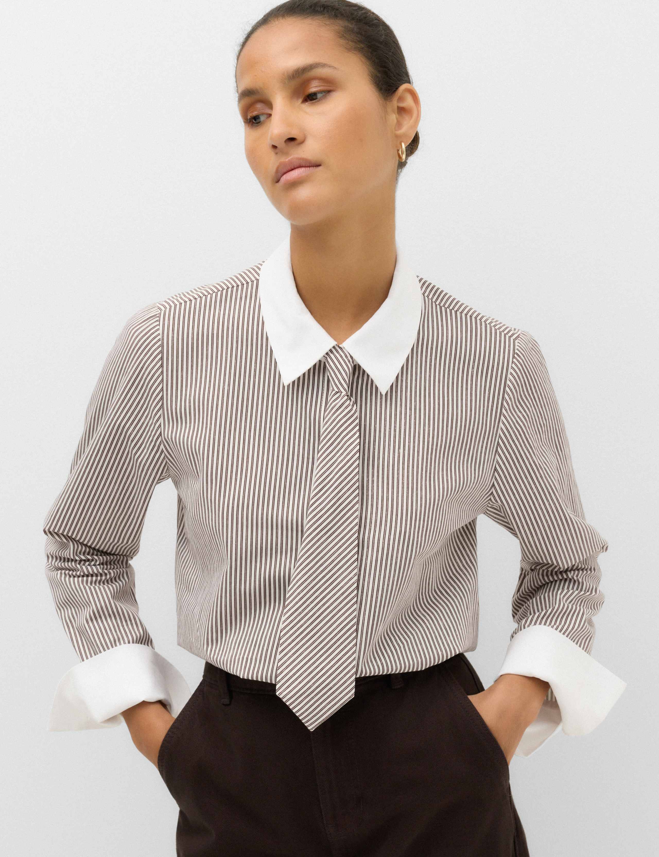 Pure Cotton Striped Tie Detail Shirt 1 of 6