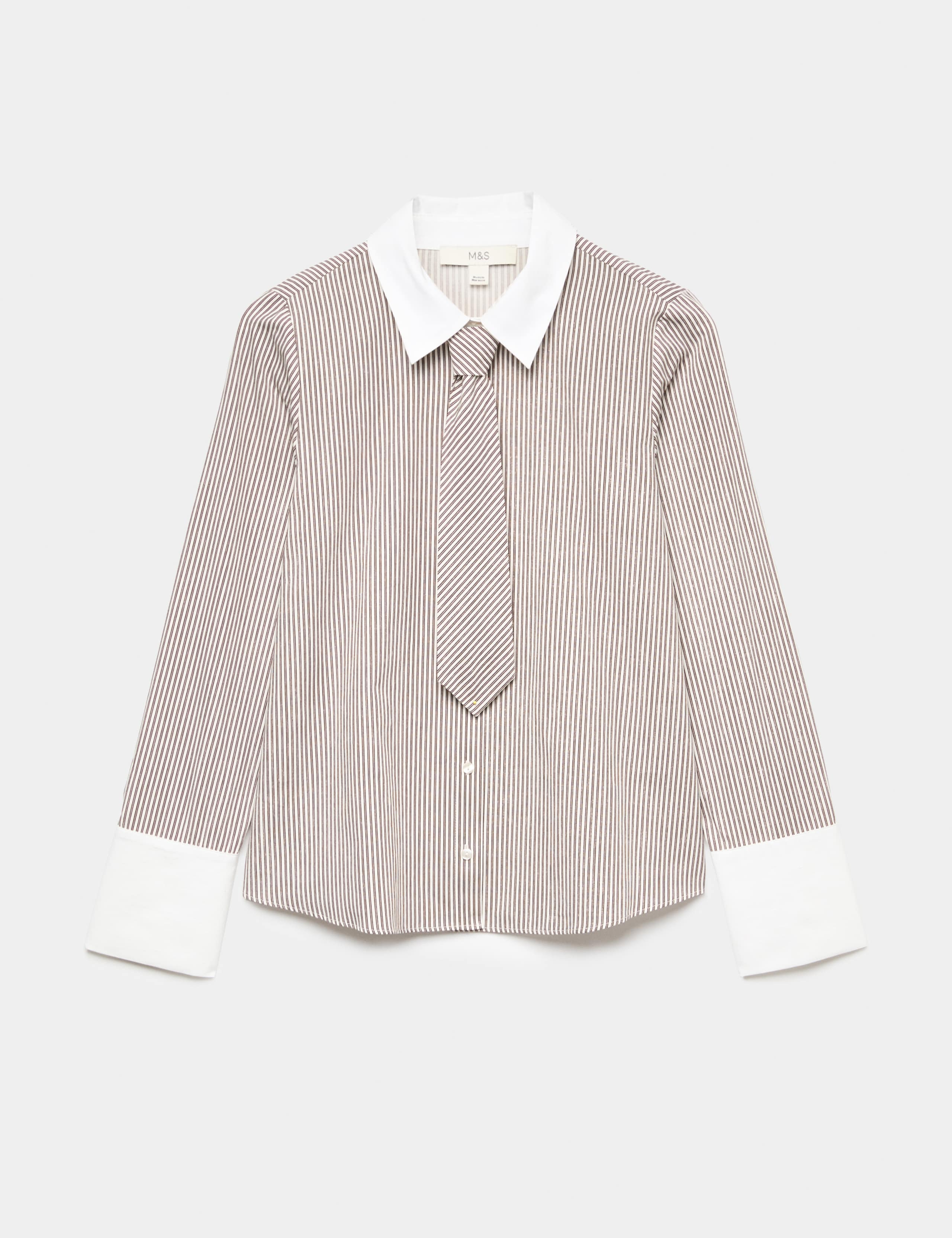 Pure Cotton Striped Tie Detail Shirt 2 of 6