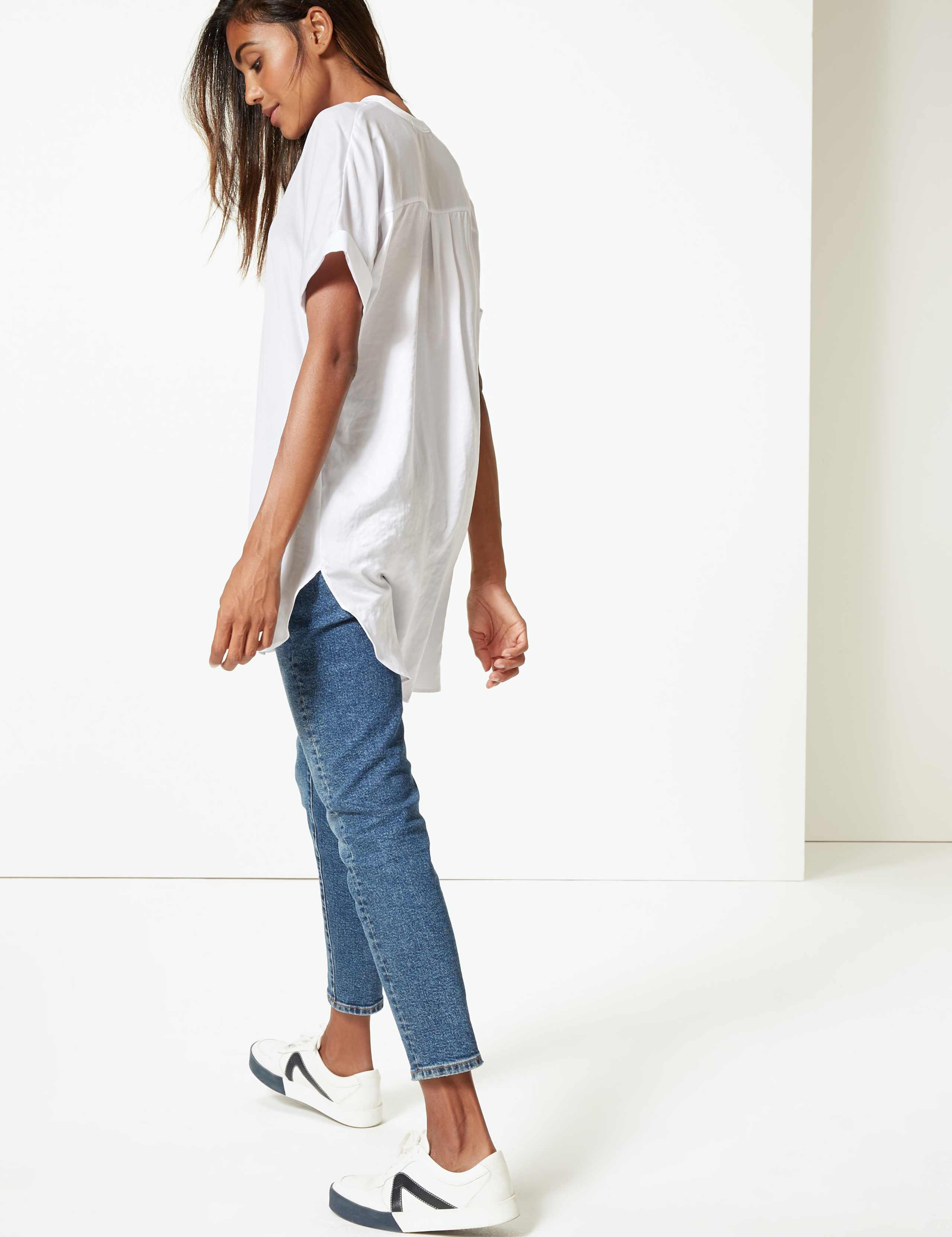 Satin Longline V-Neck Short Sleeve Blouse 3 of 3