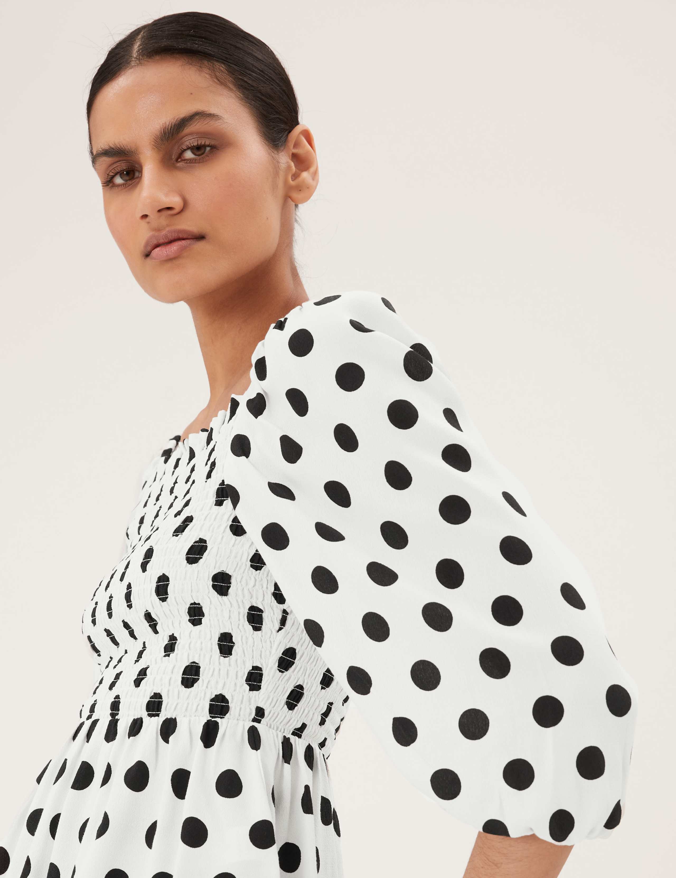 Polka Dot Square Neck 3/4 Sleeve Peplum Top 4 of 5
